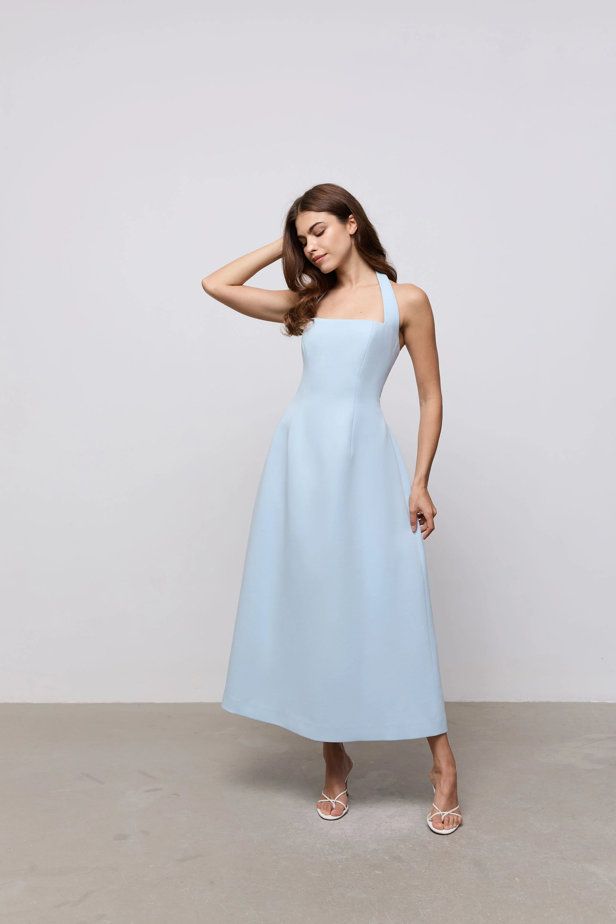 Cotton Mix Halter Midi Dress