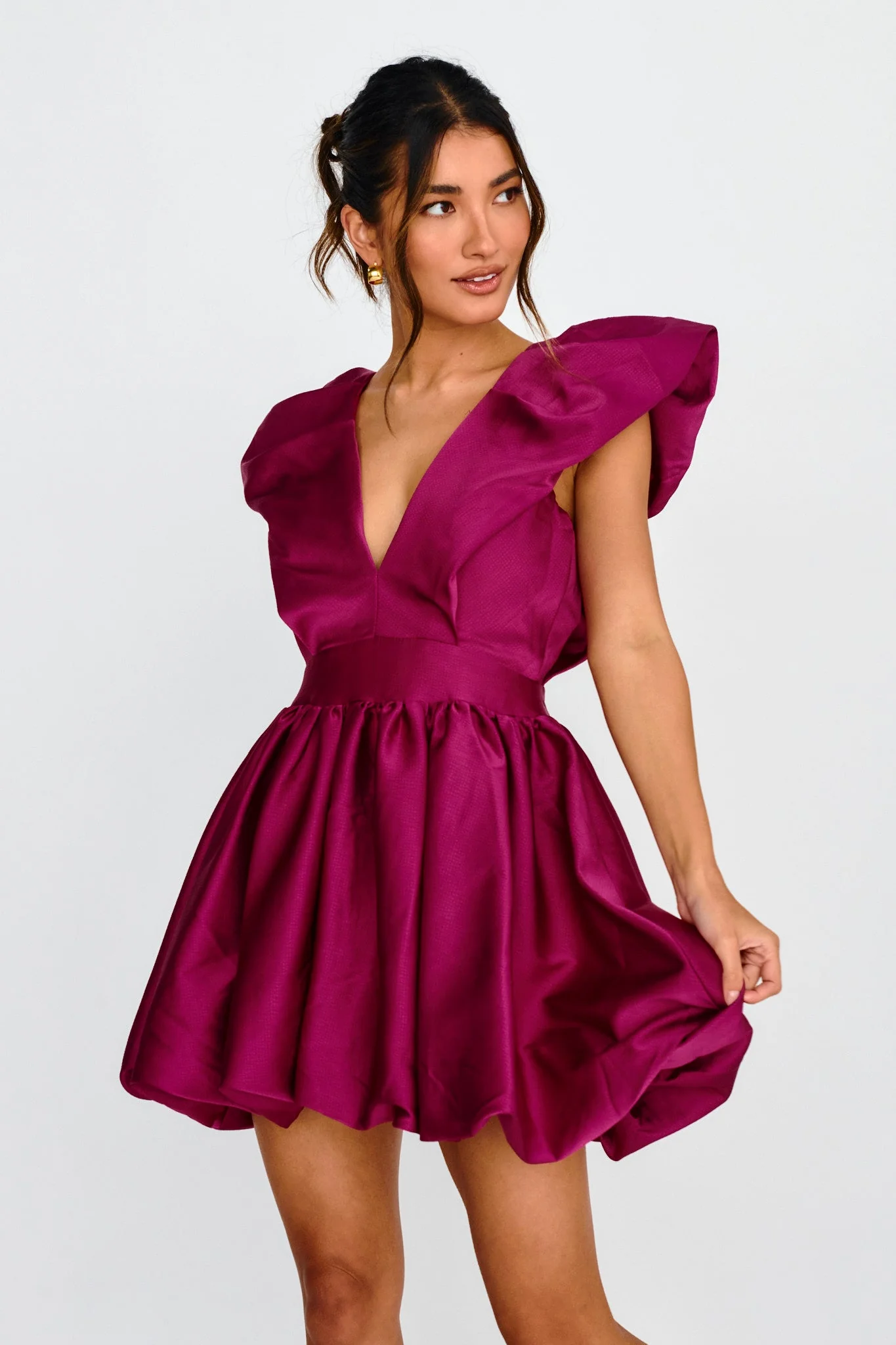 Hidden Heart Bubble Hem Mini Dress Magenta - luluinthesky