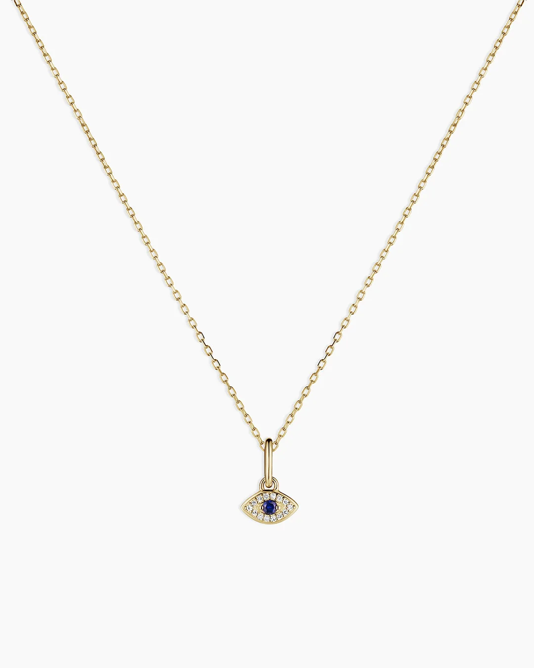 14K Diamond and Blue Sapphire Evil Eye Charm Necklace