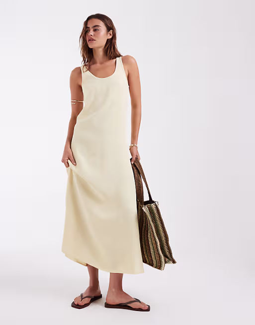 & Other Stories crepe maxi dress with seam detailing in butter yellow