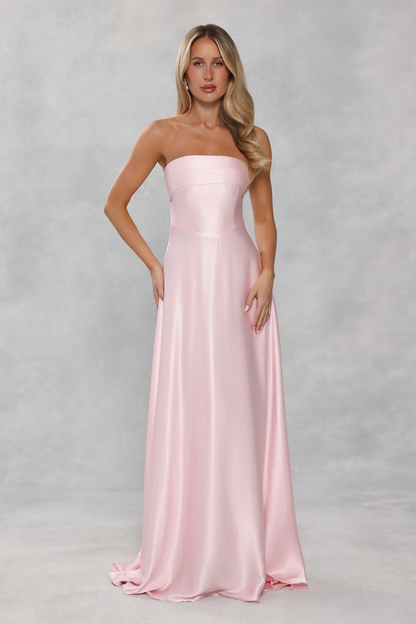 The Serina Strapless Satin Maxi Dress Light Pink