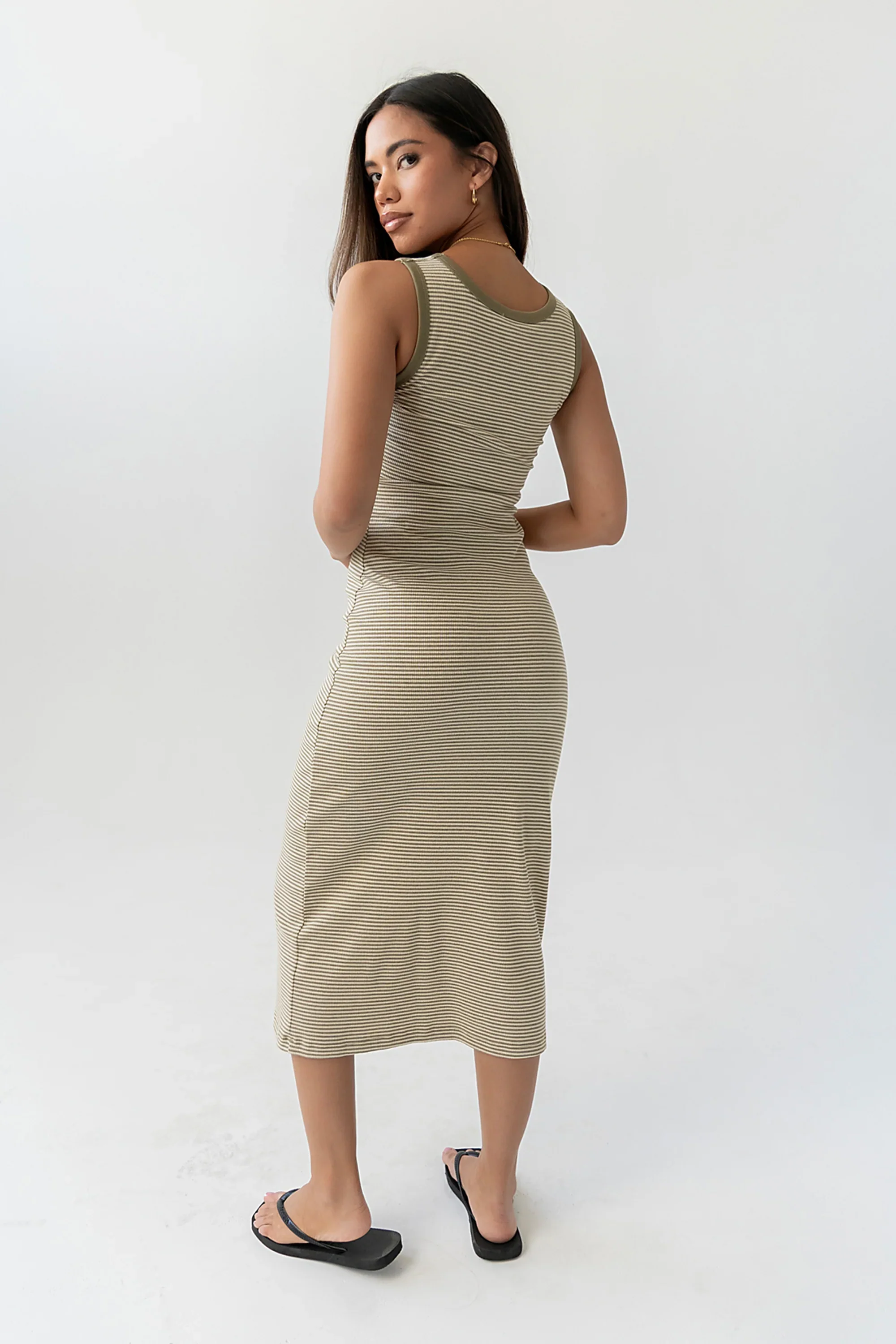 Kamber Striped Midi Tank Dress in Green