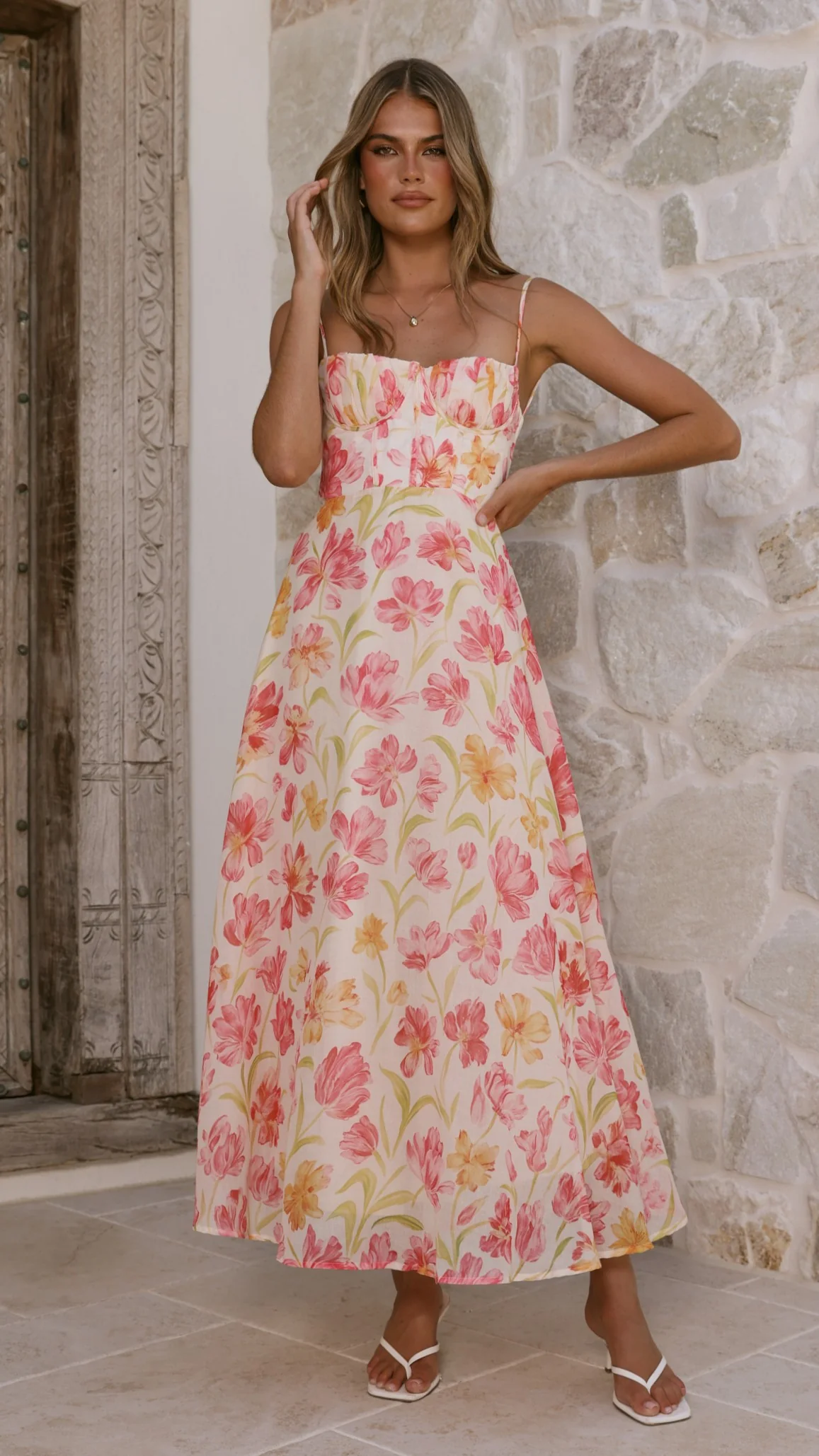Rahima Maxi Dress - Pink/Yellow Flower