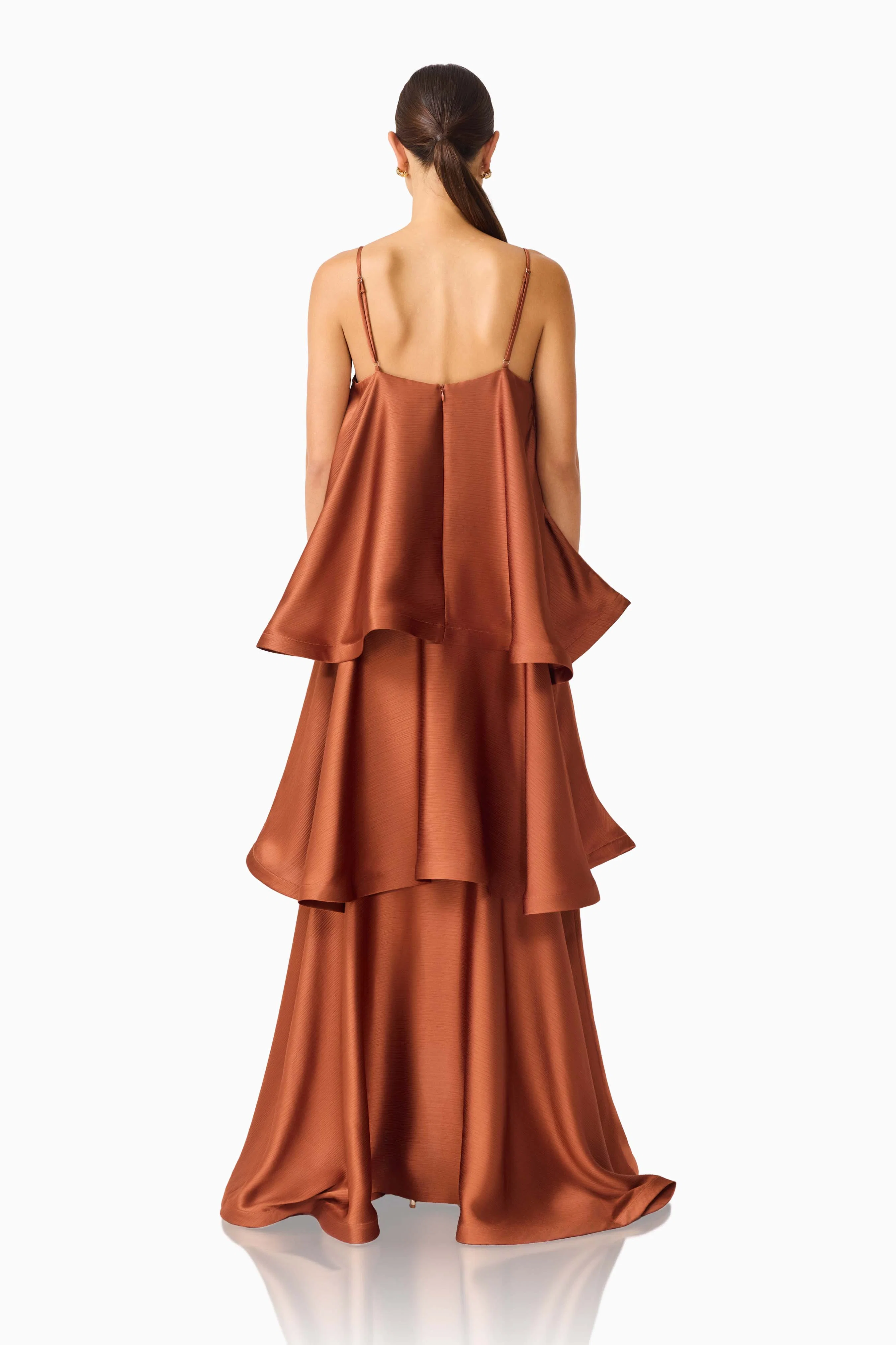 Tilly Tiered Maxi Dress in Chestnut Brown