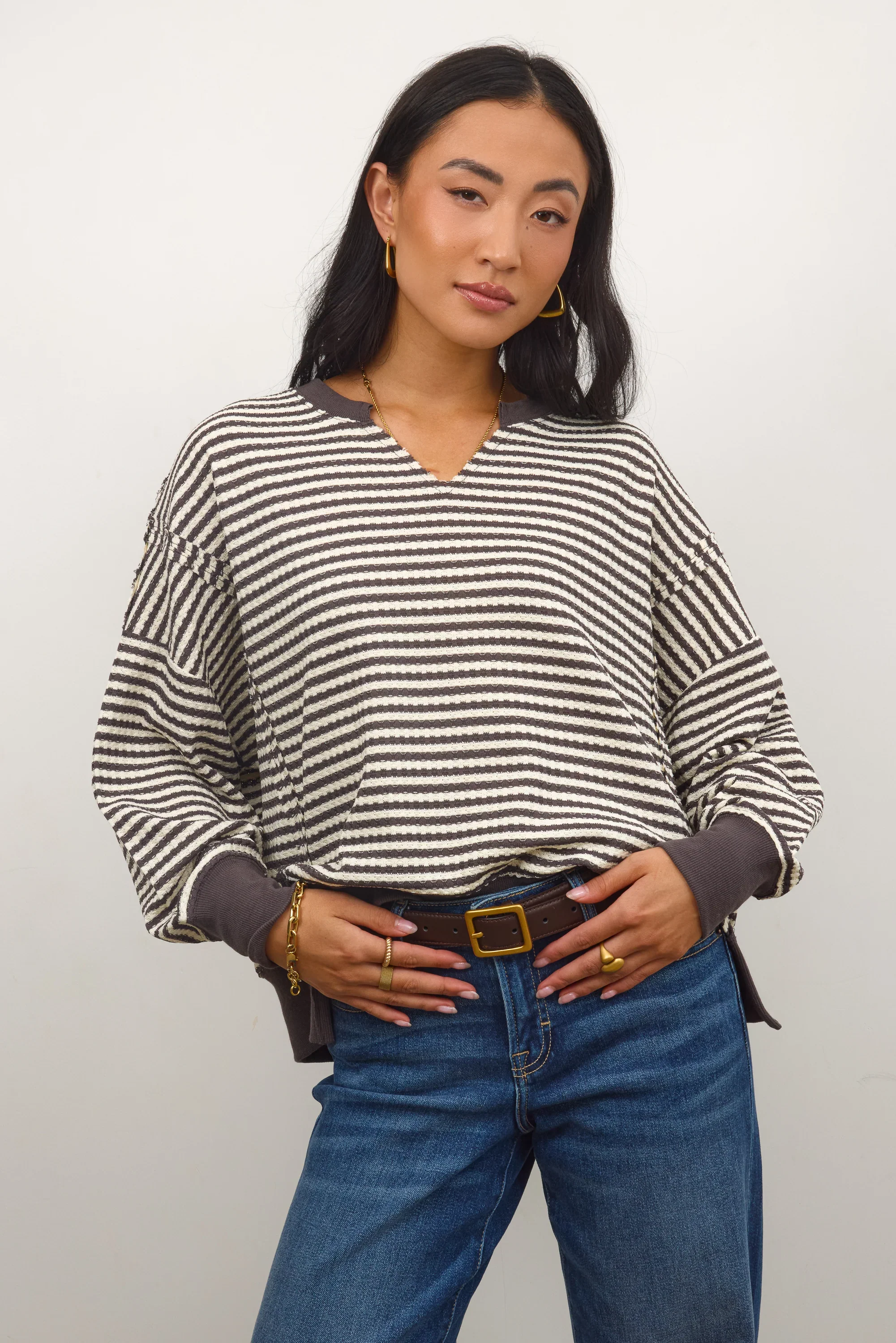 Wells Striped Top in Charcoal