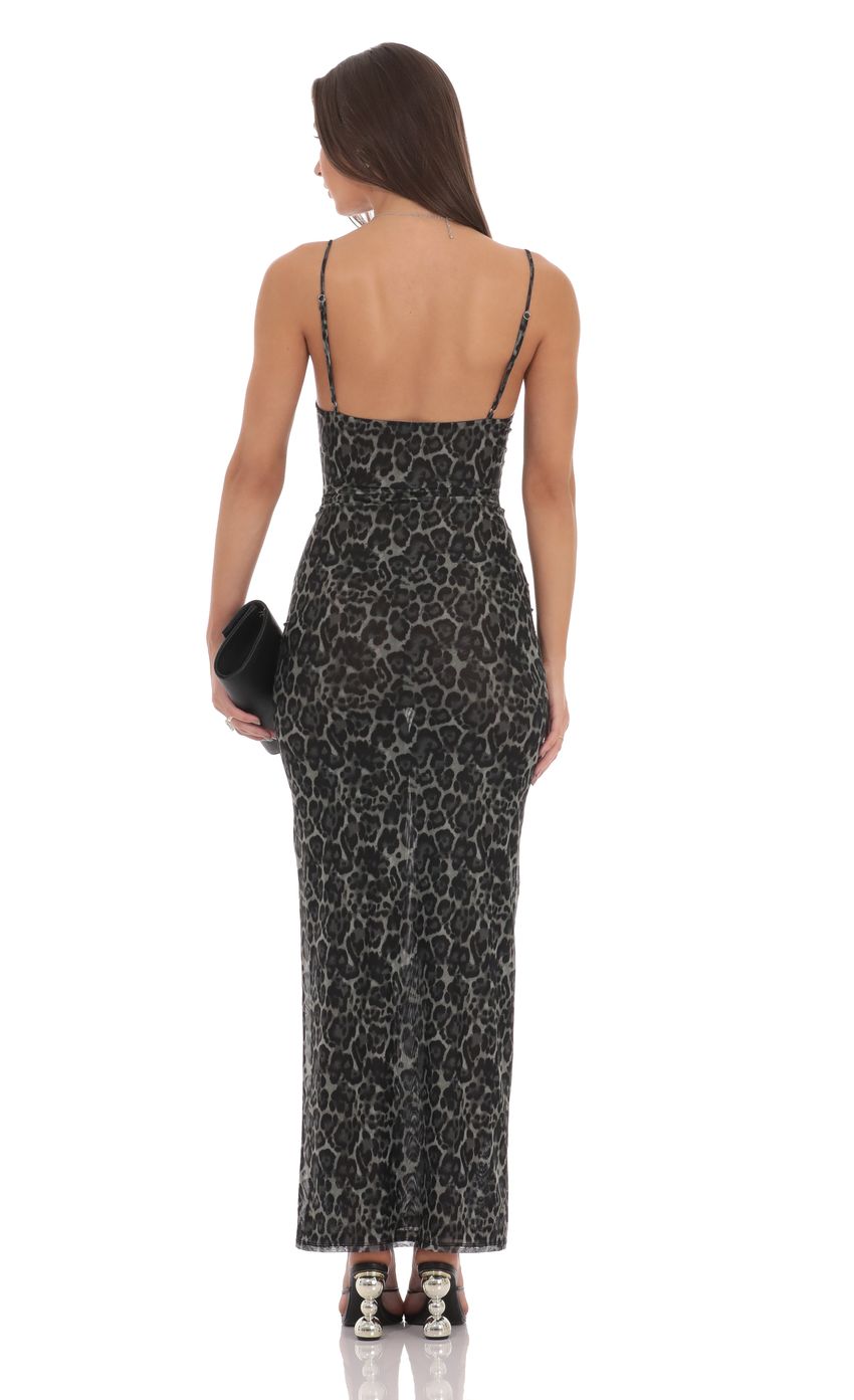 Mesh Cowl Neck Maxi Dress in Cheetah Print