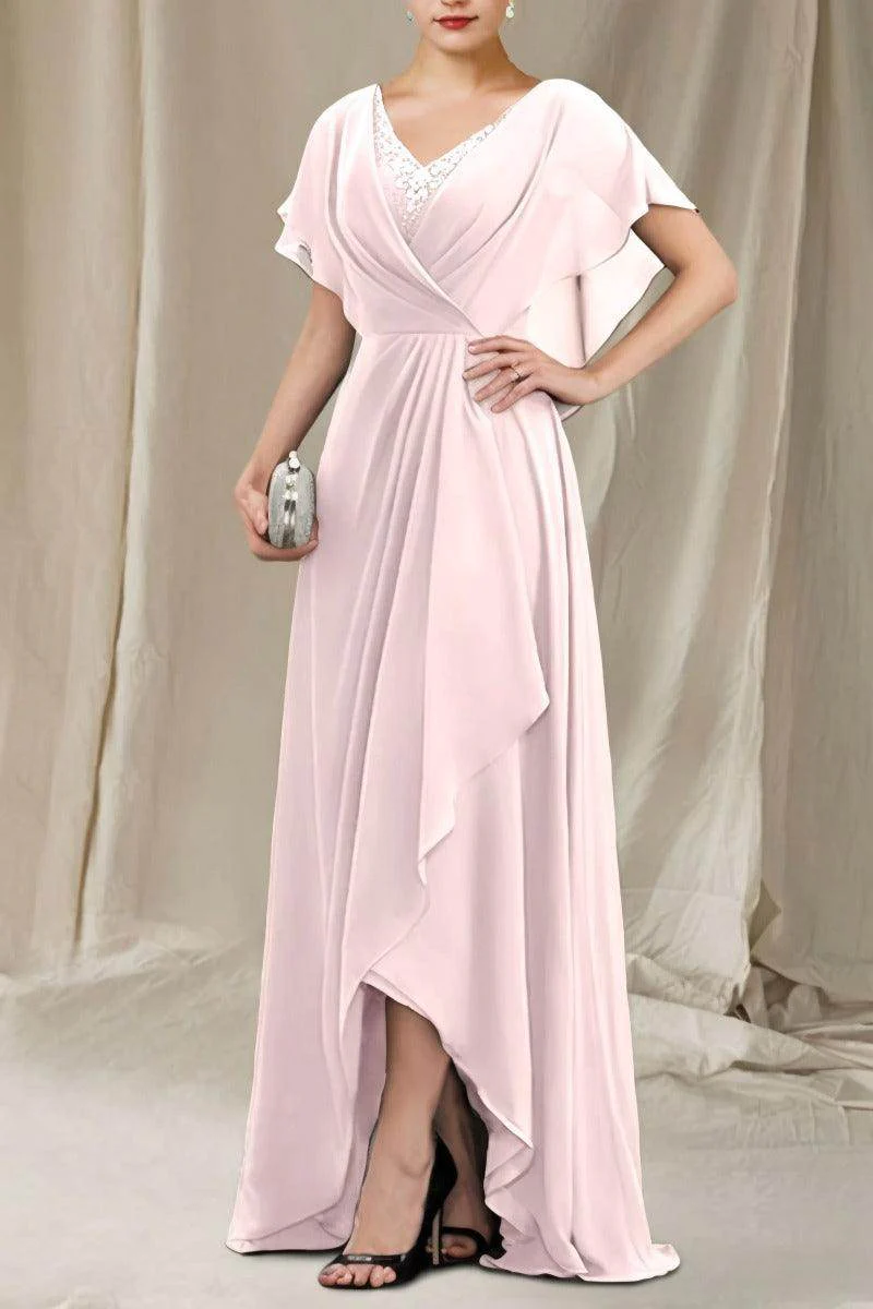 A-Line Sweep-Brush Train Chiffon Mother Dress CM0080