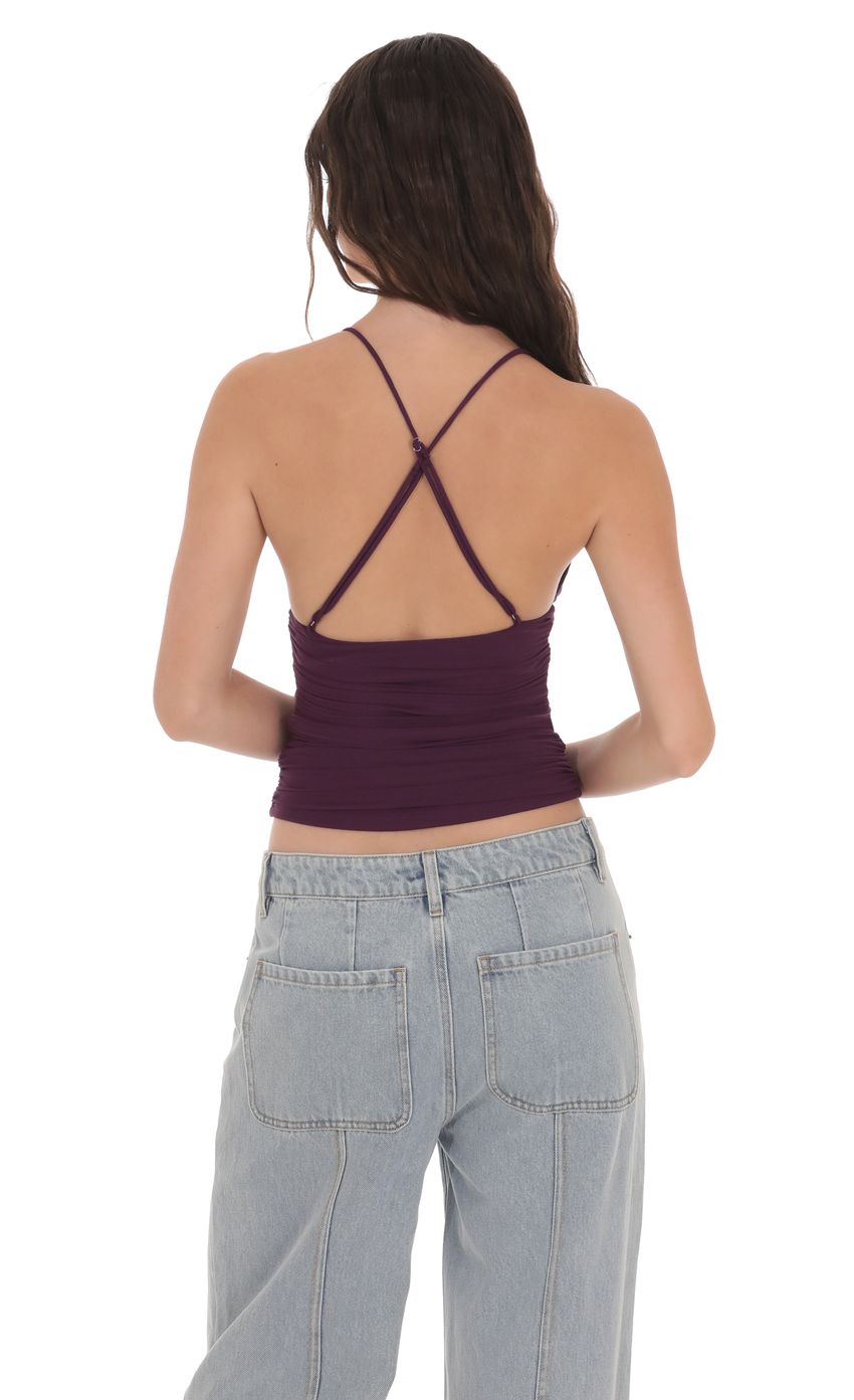 Mesh V-Neck Top in Purple