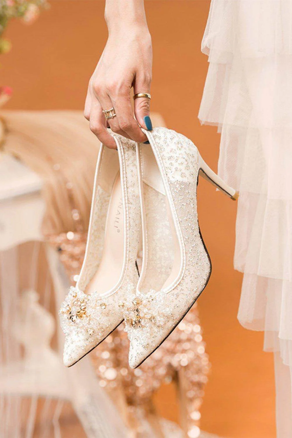 Stiletto Heel 8cm Tulle Heels Bridal Shoes CK0121