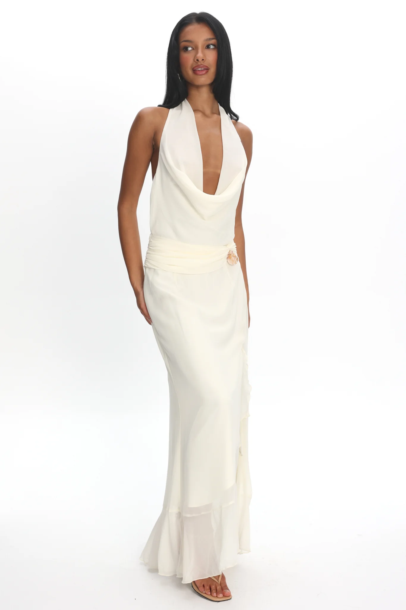 Logen Cowl Halterneck Maxi Dress Eggshell