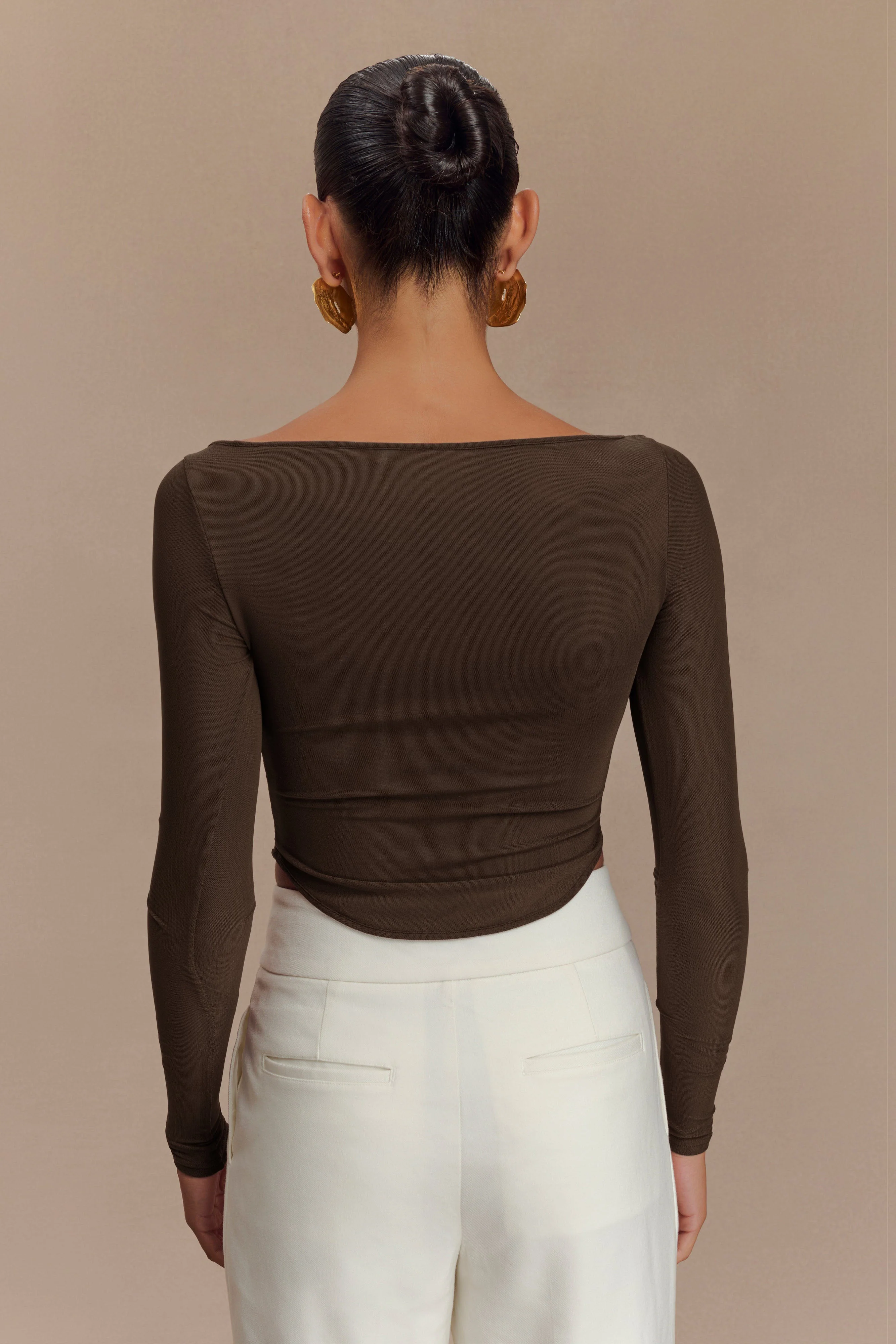 Colette Boat Neck Mesh Top - Dark Chocolate