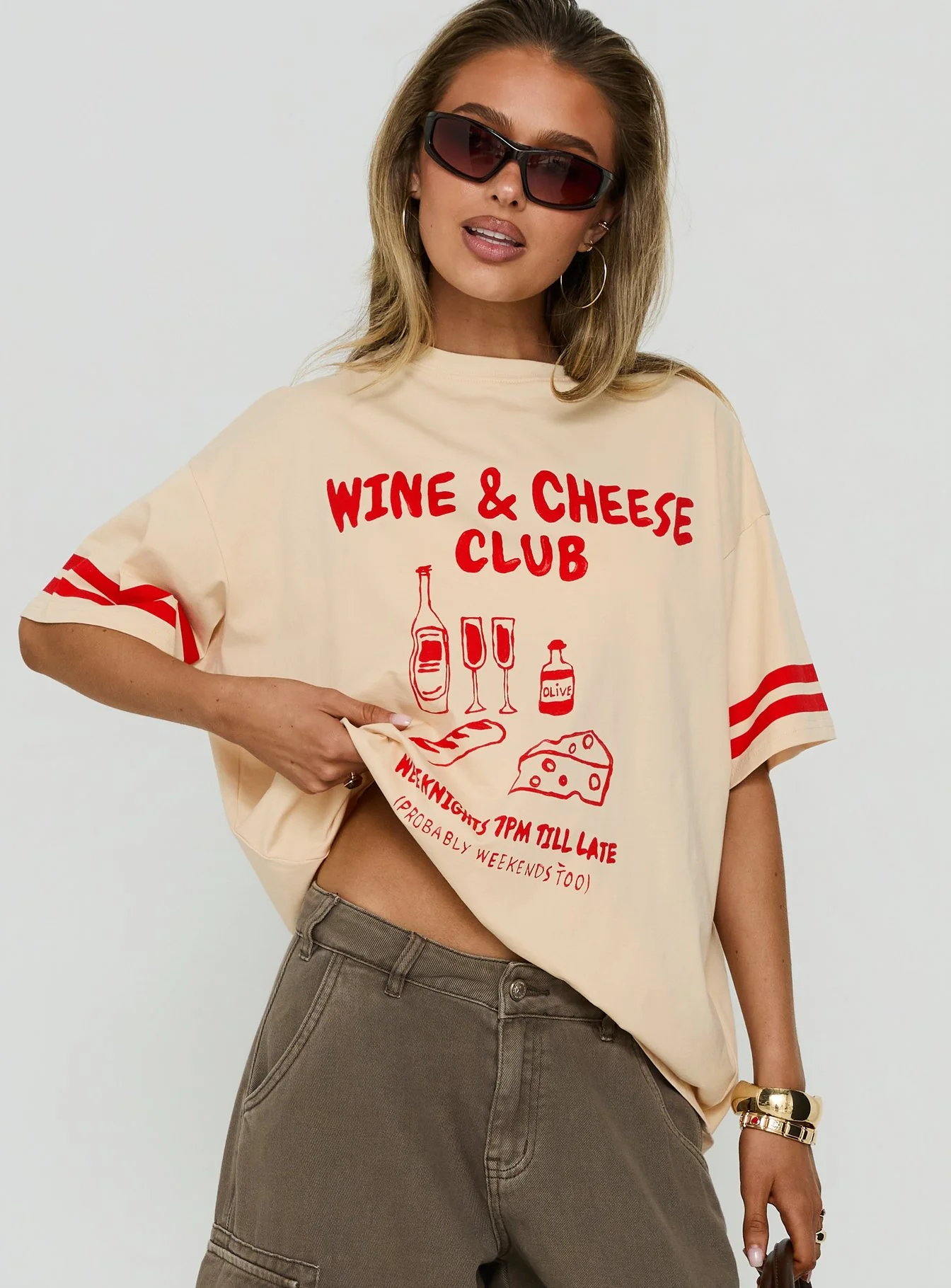 Grazing Club Oversized Graphic Tee Cream / Red