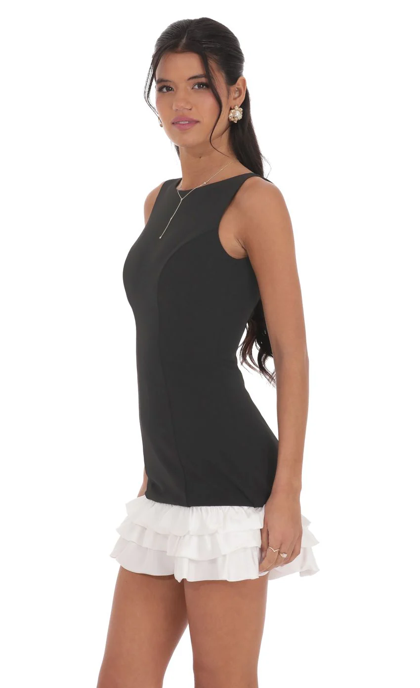 Bubble Ruffle Dress in Black and White - luluinthesky