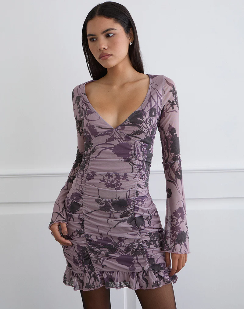 Sezuko Dress in Flock Shadow Flower Purple