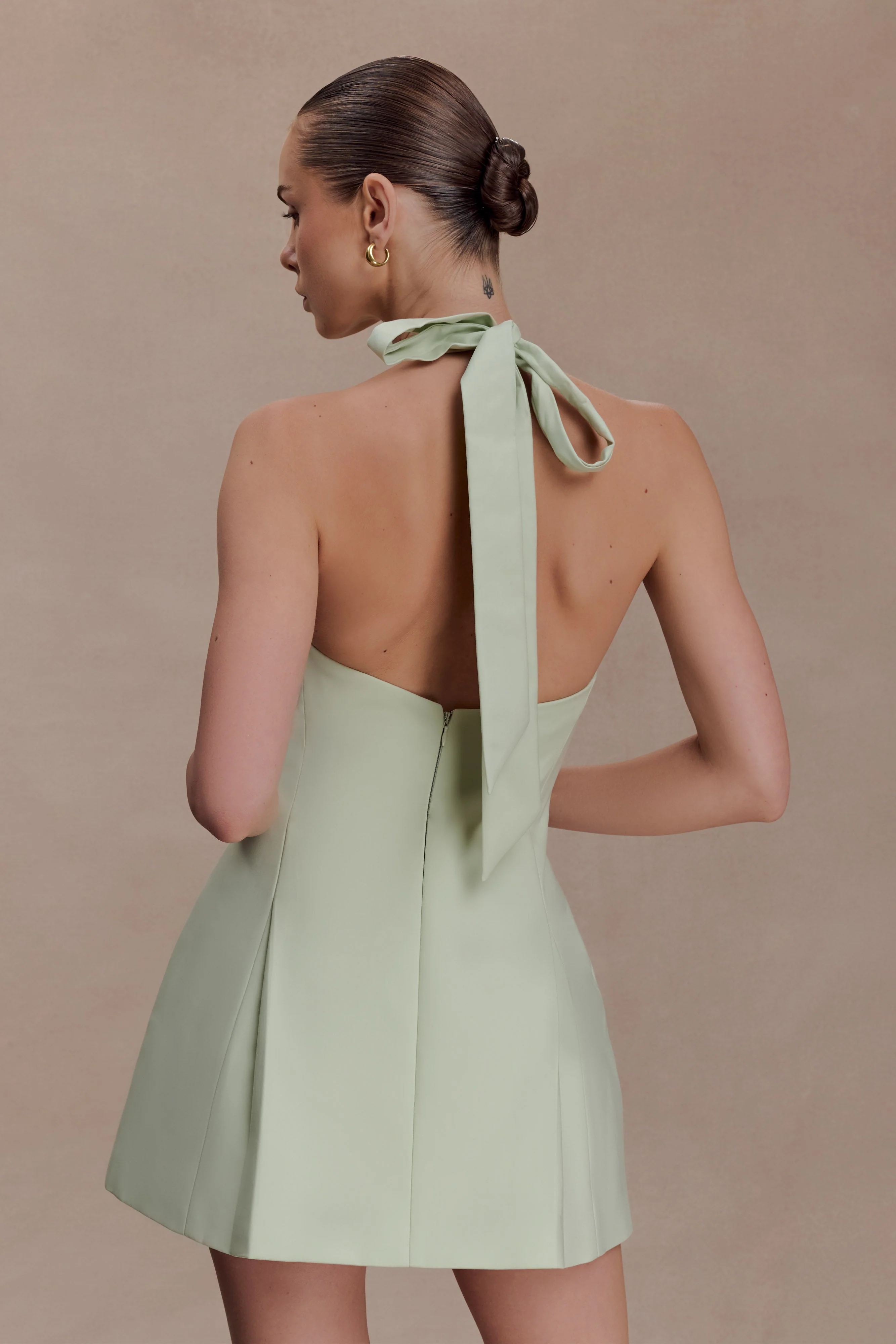 Nelly Halter Neck Cotton Mini Dress - Sage