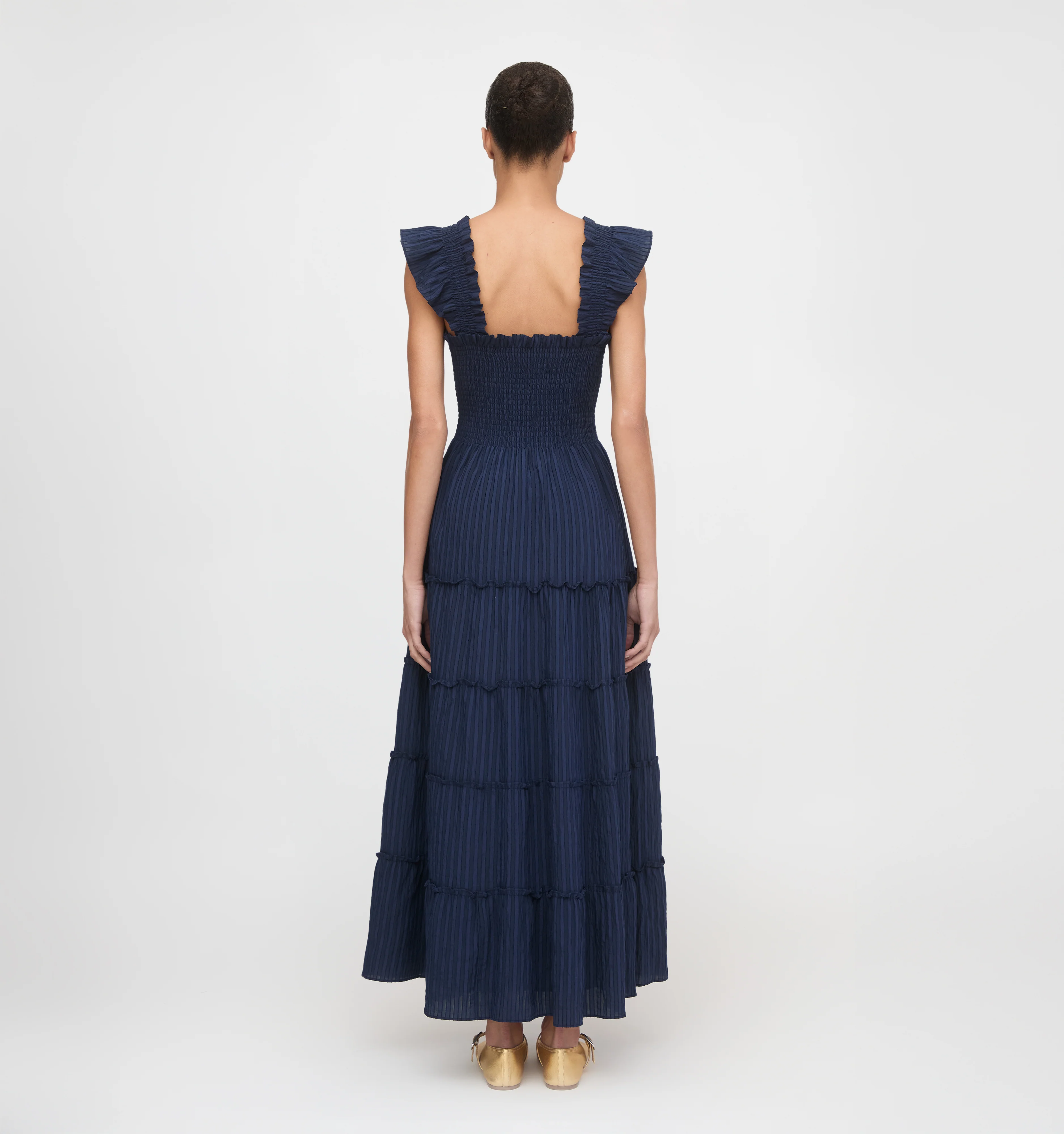 The Ellie Maxi Nap Dress - Navy Tonal Seersucker