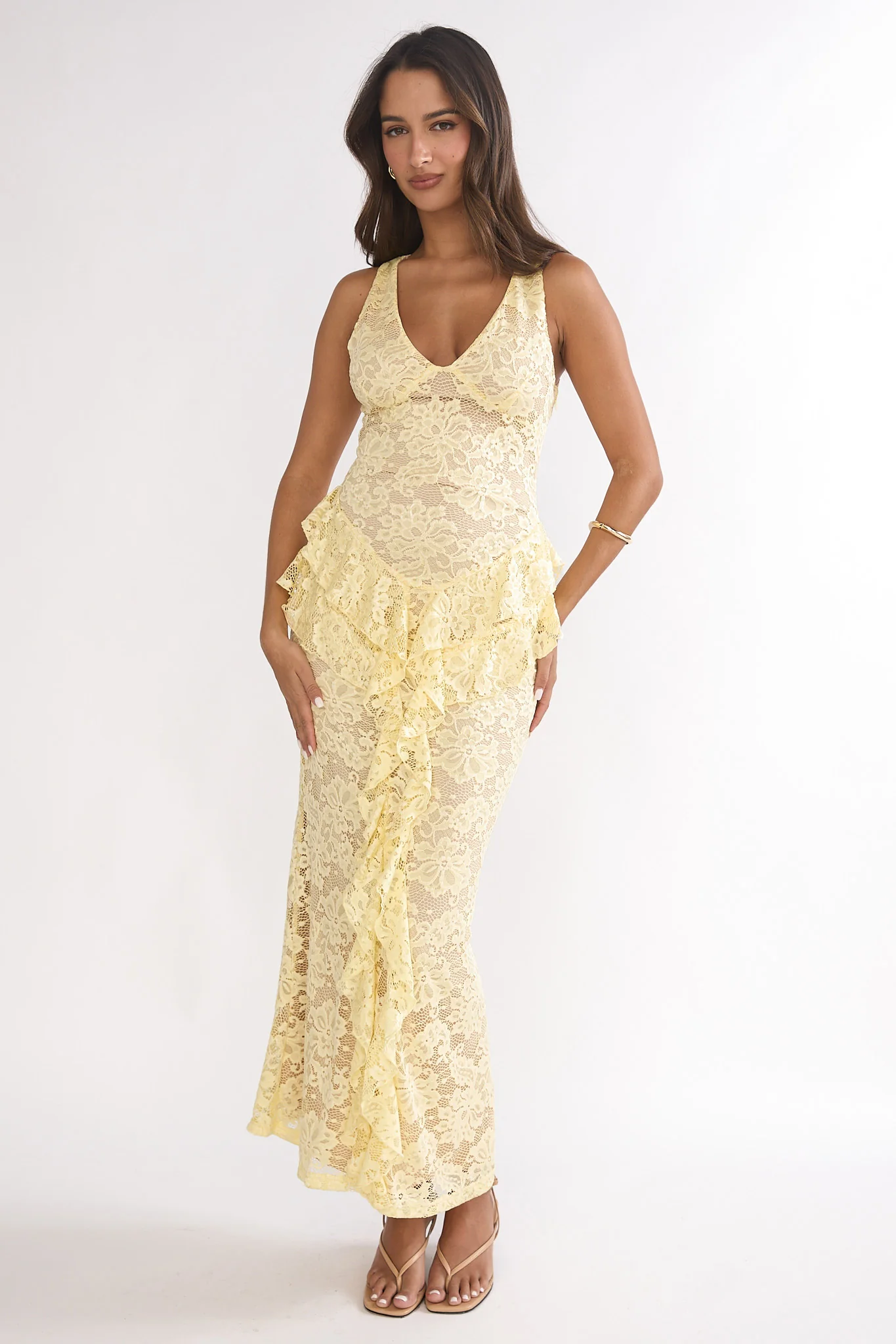Serenella Peplum Lace Maxi Dress Butter