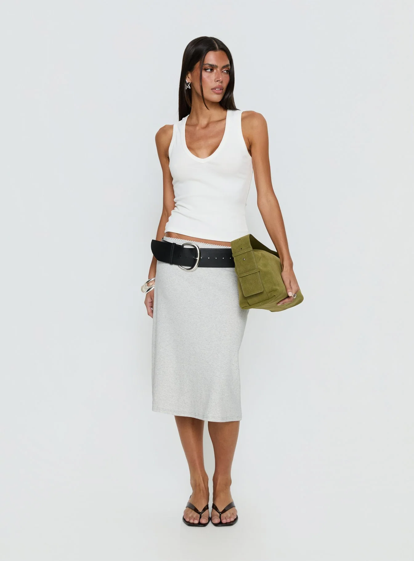 Baseline V Neck Rib Tank Top White