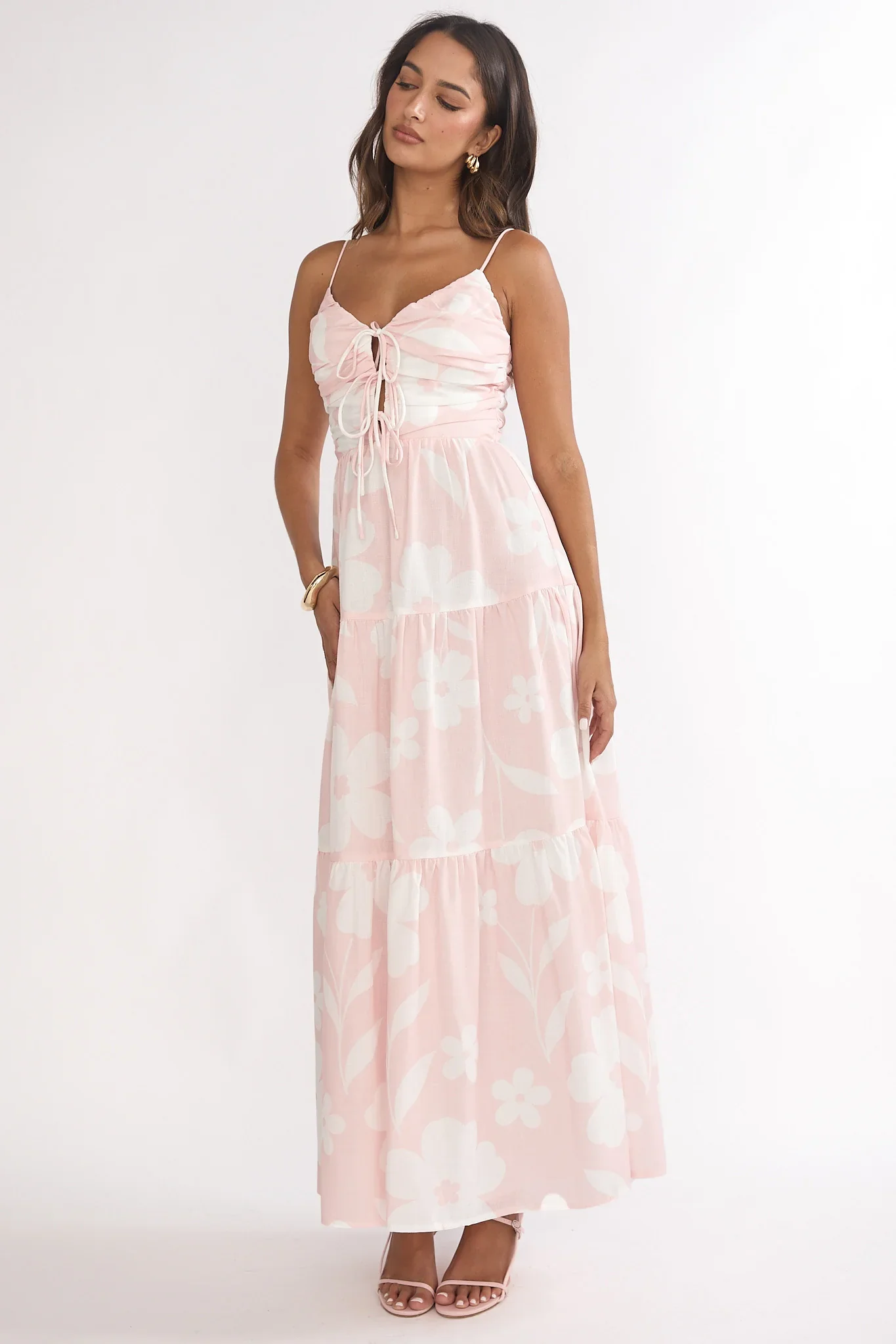 Darelle Tied Bodice Maxi Dress Floral Pink