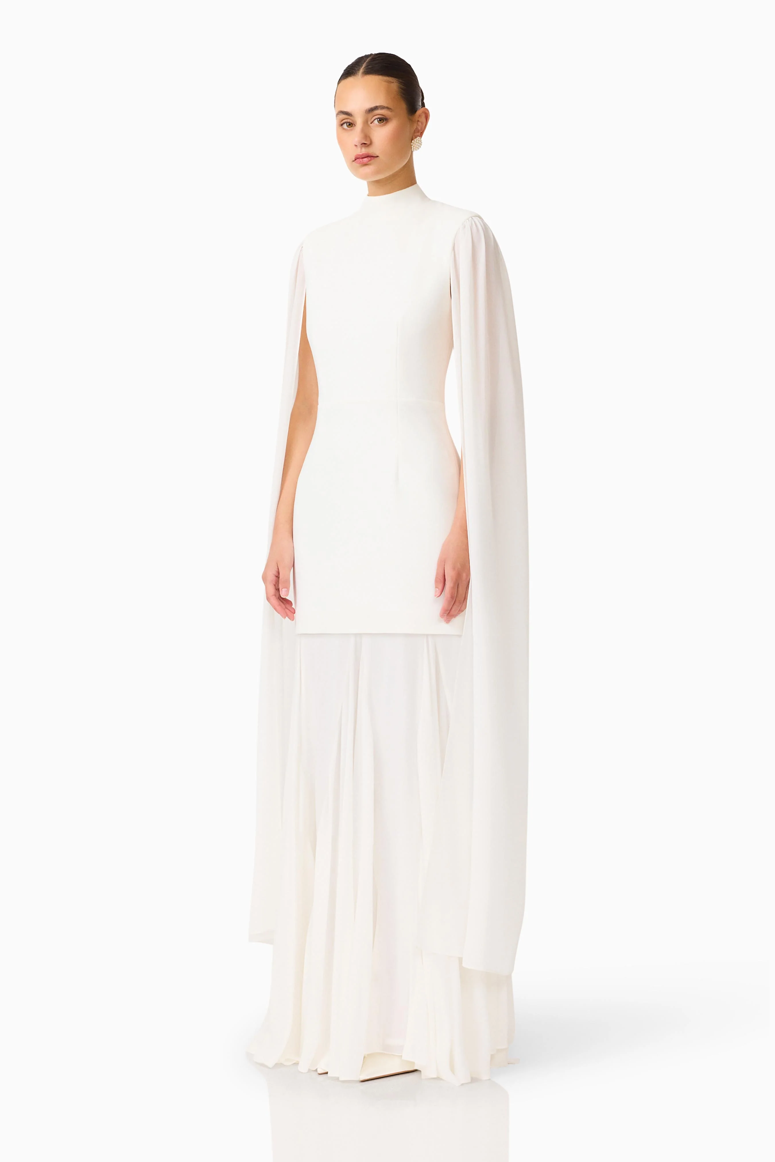 Odelia Cape Sleeve Gown in White