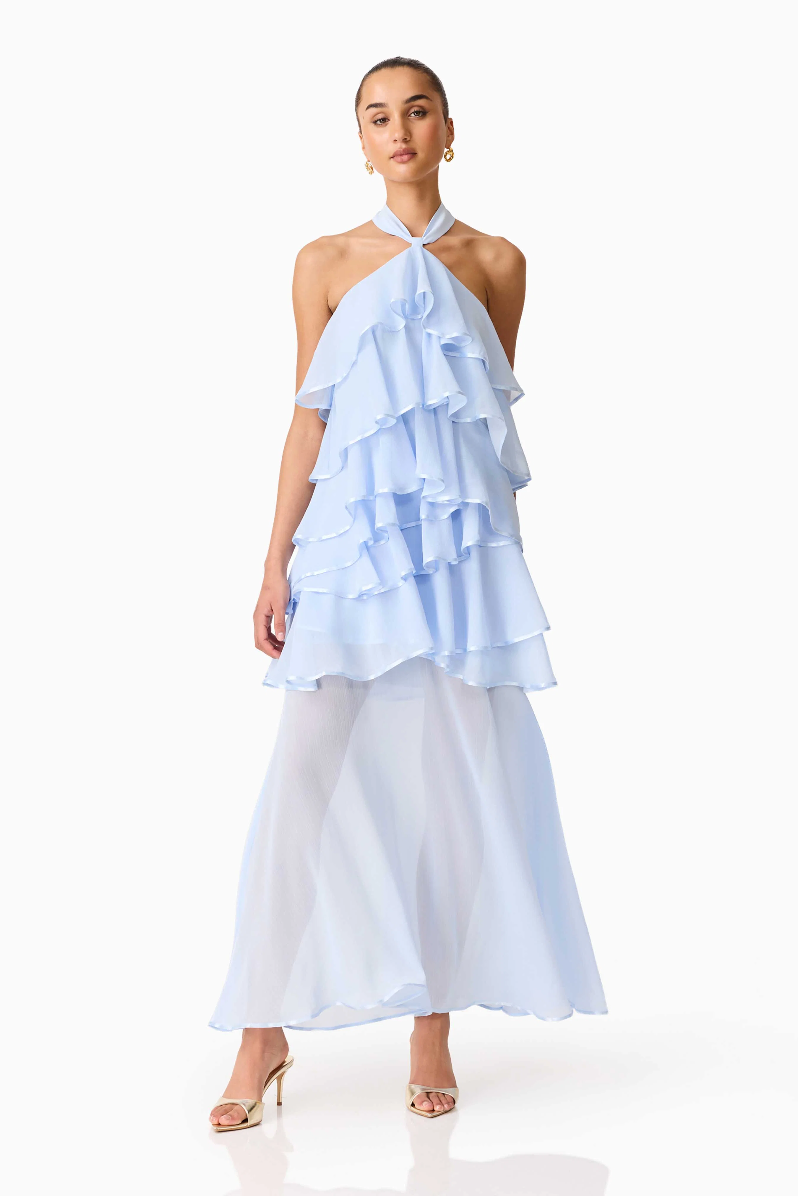 Eliane Halter Neck Maxi Dress in Blue