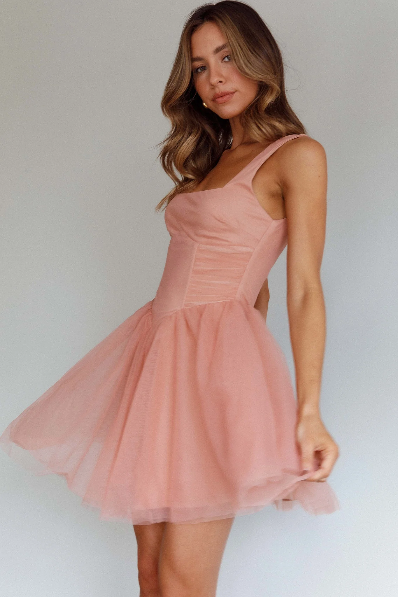 La Ballerine Layered Mesh Mini Dress Lipstick - luluinthesky