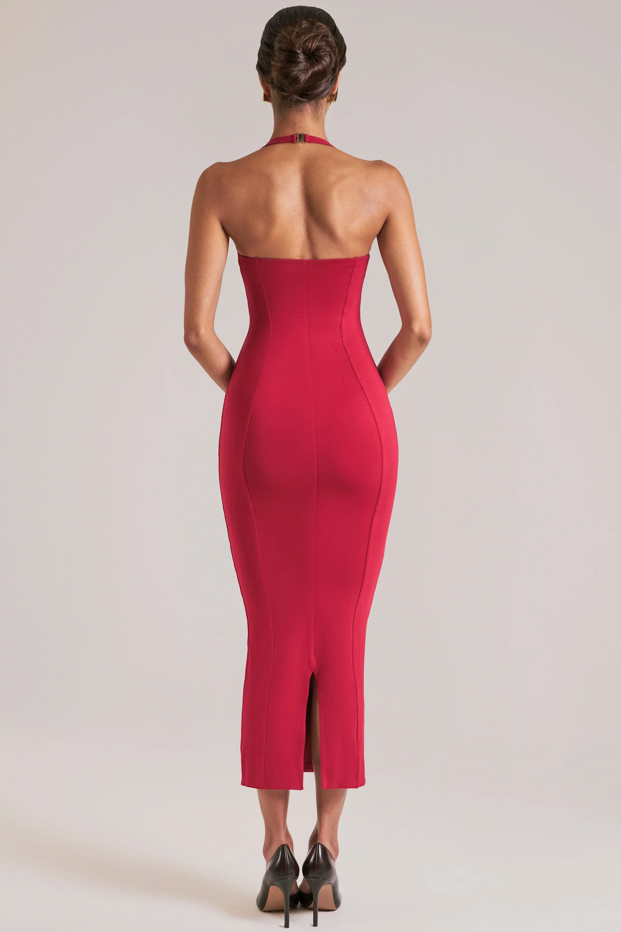 Halterneck Midaxi Dress in Cherry Red
