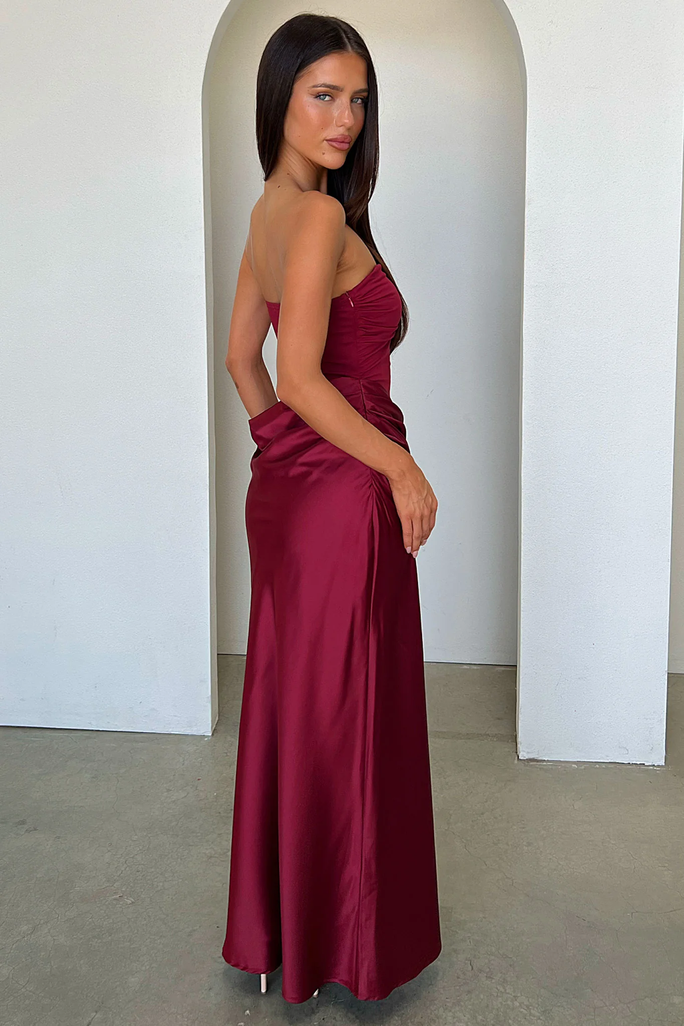 Amery Strapless Maxi Dress - Burgundy - luluinthesky