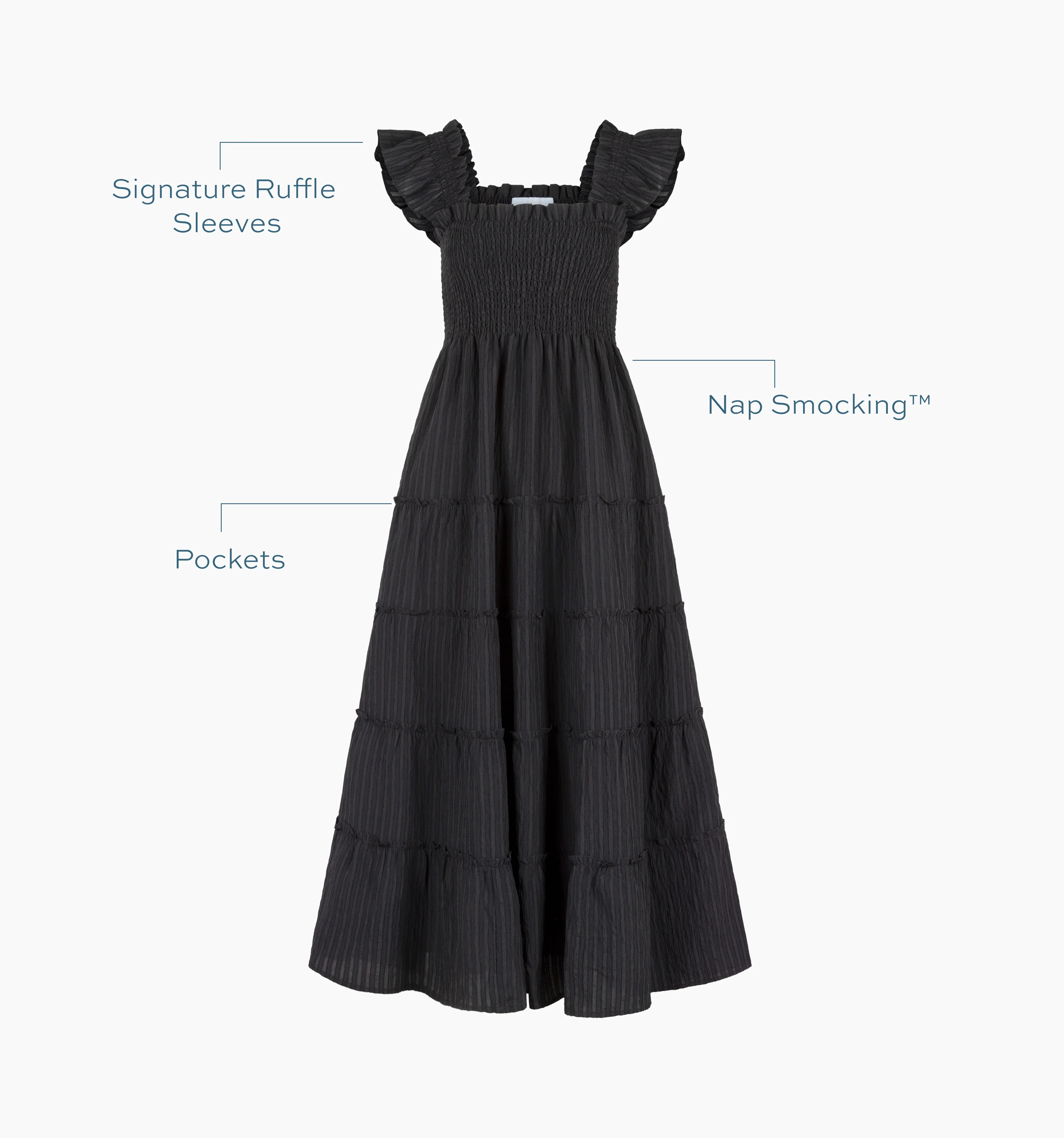 The Ellie Maxi Nap Dress - Black Tonal Seersucker