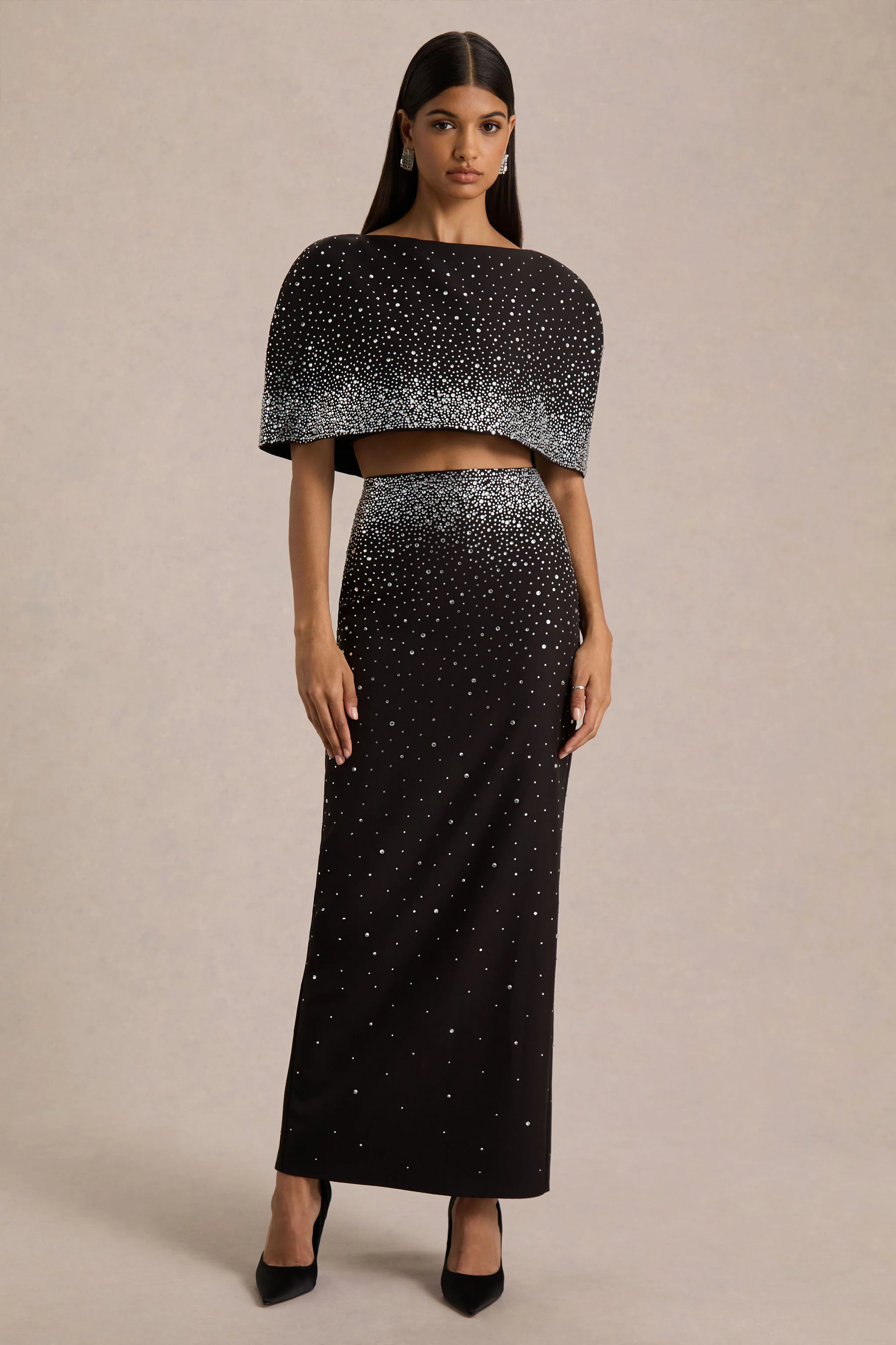 Fabiana | Black Hand-Embellished Maxi Skirt