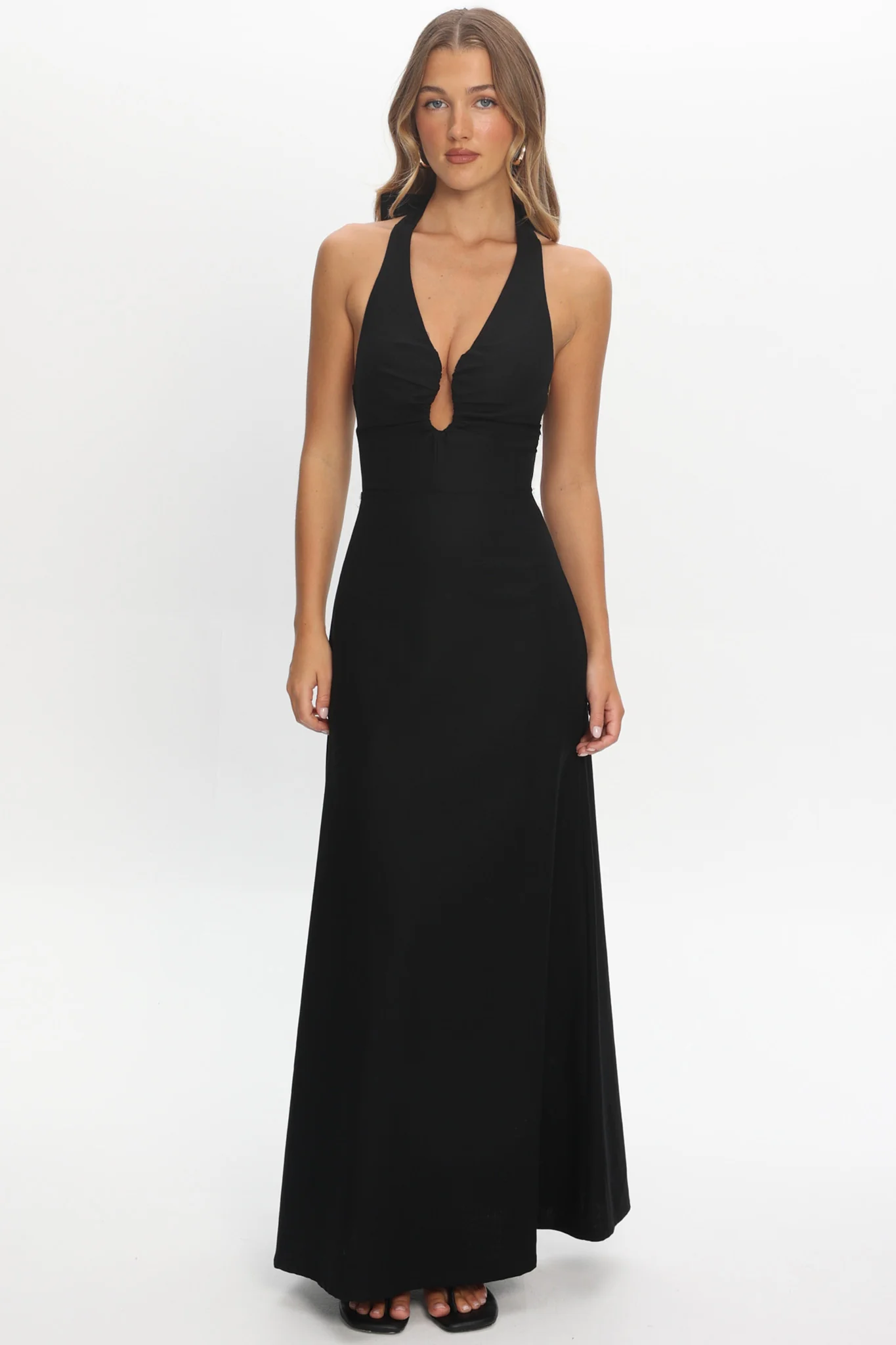 Lioren Plunging Halterneck Maxi Dress Black