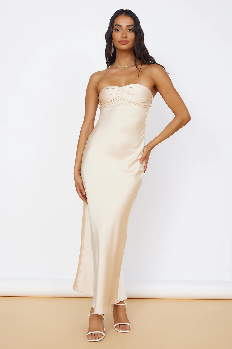 Start of Something New Satin Maxi Dress Beige