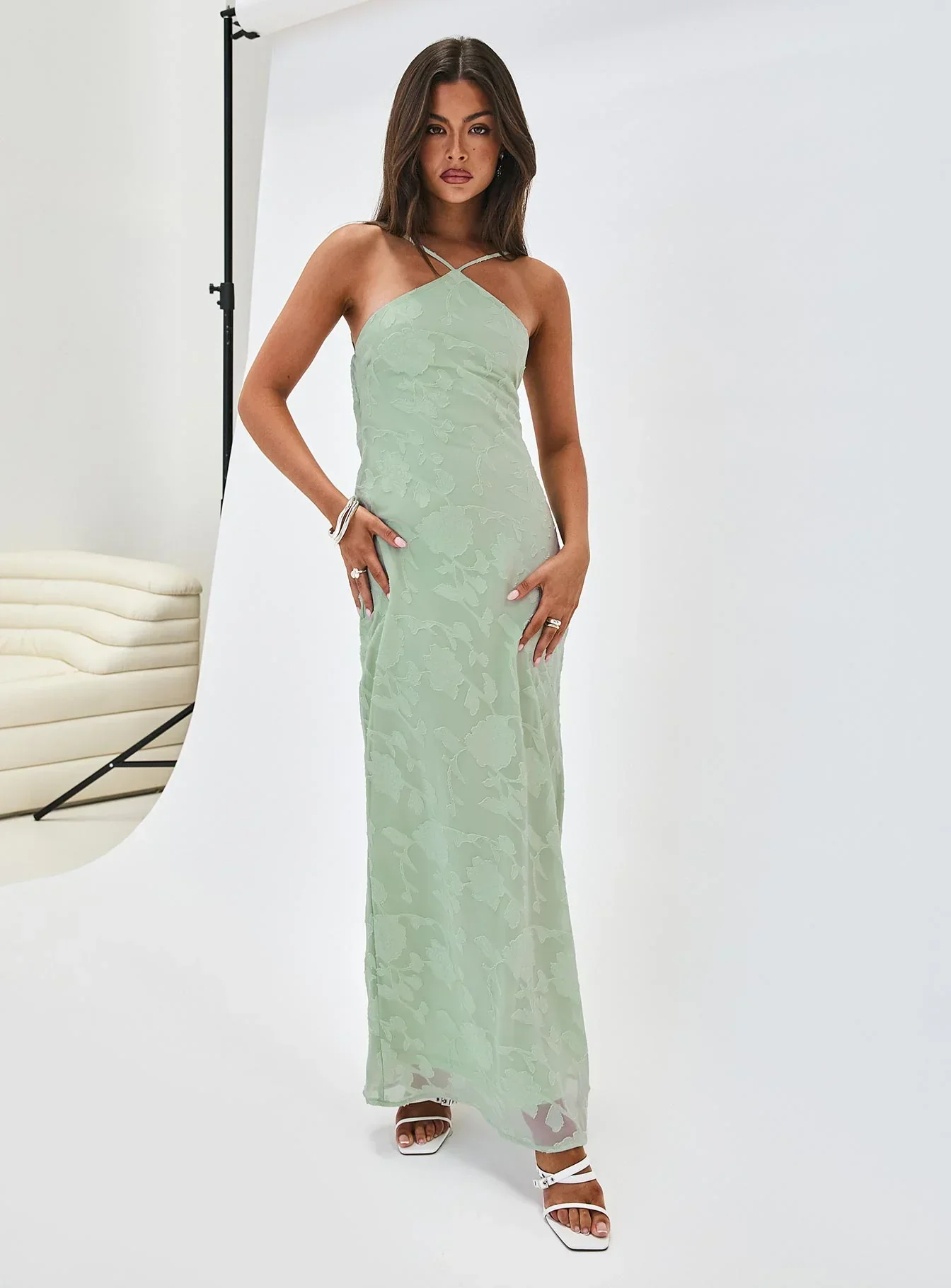Zoelle Halter Maxi Dress Sage - luluinthesky