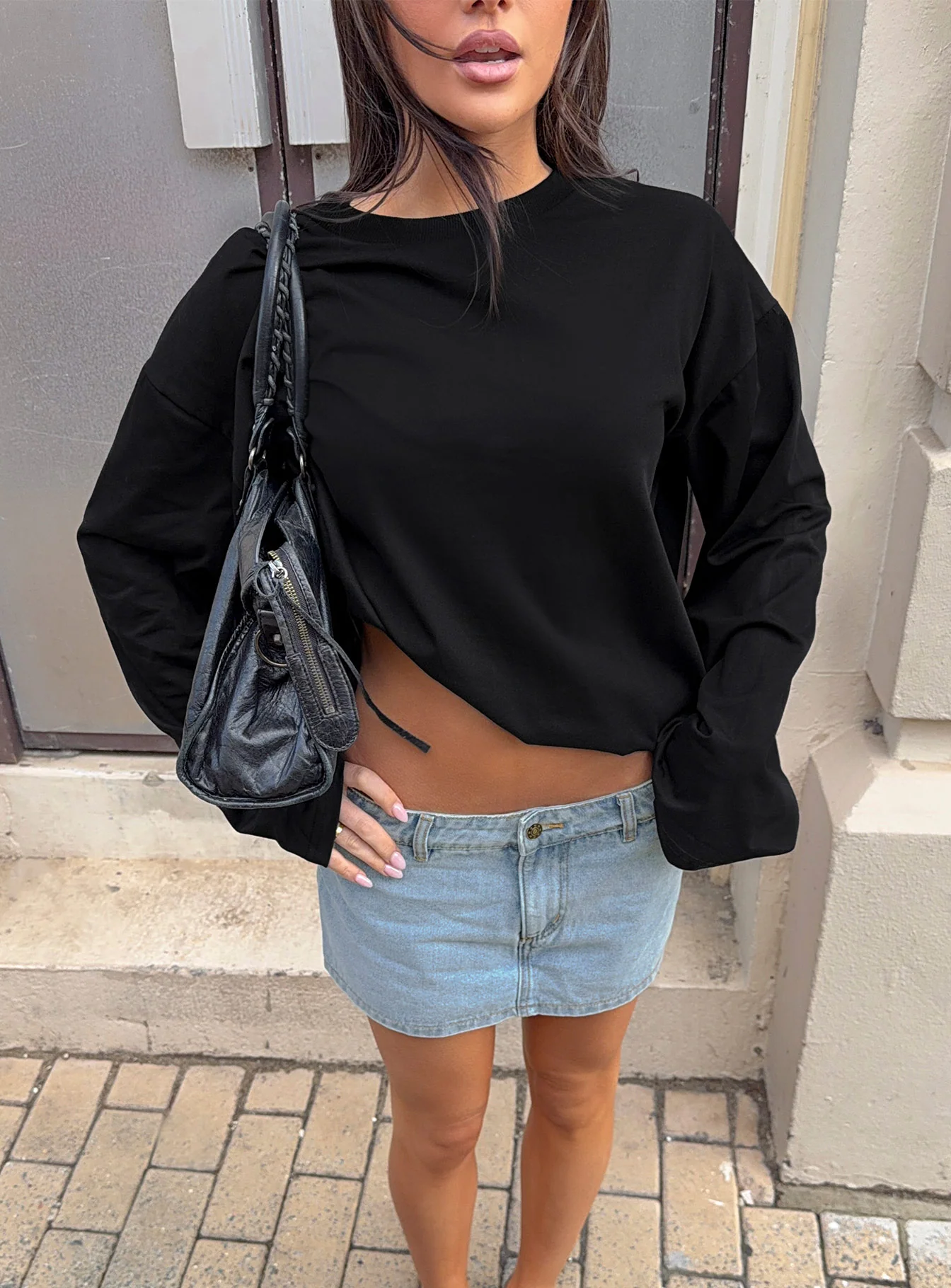 Settle Down Long Sleeve Top Black
