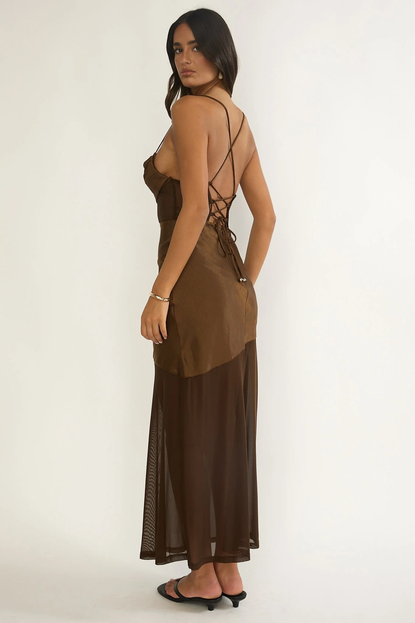 Golden Era Sheer Waist Maxi Dress Chocolate