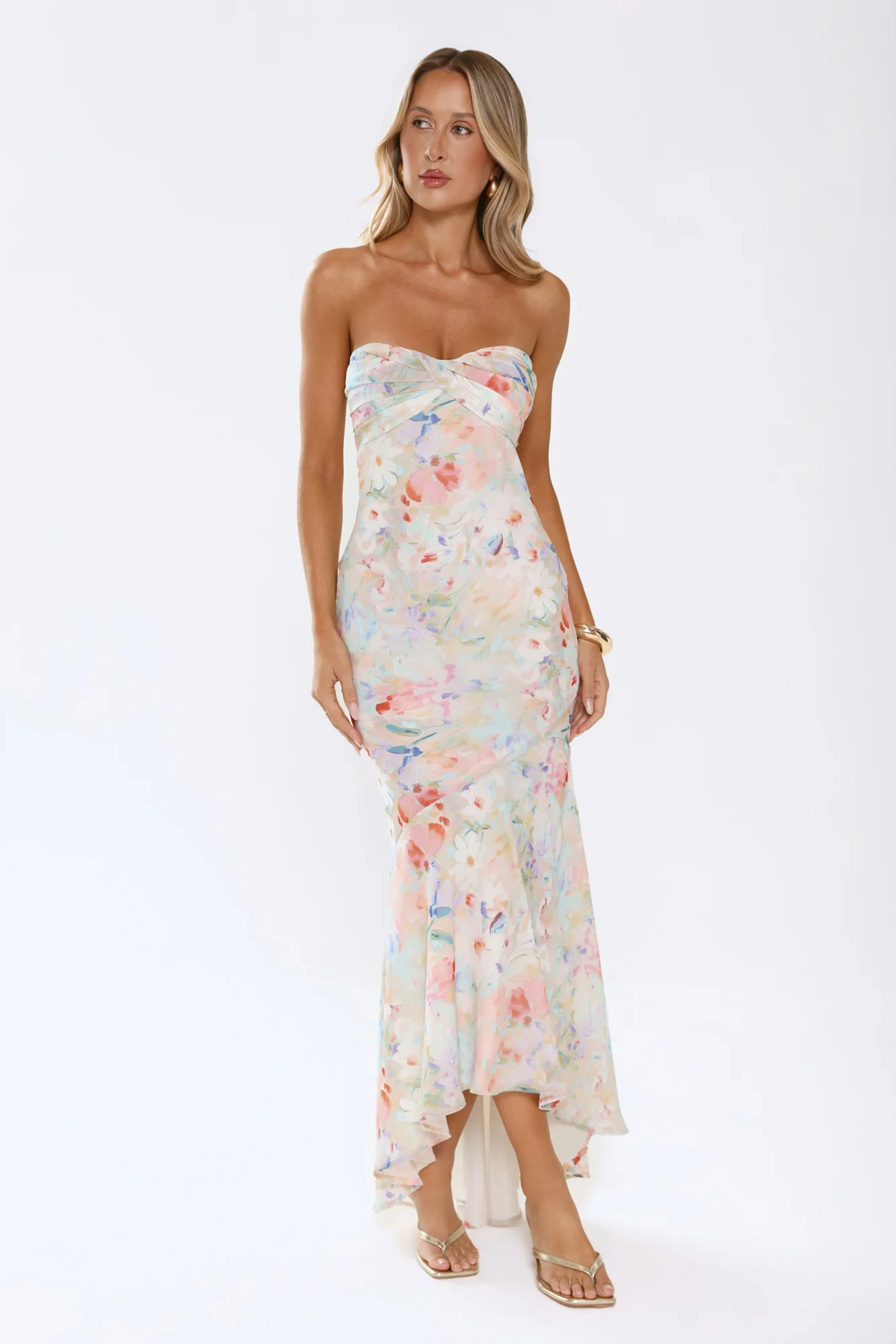 Cute Comes First Strapless Maxi Dress Print
