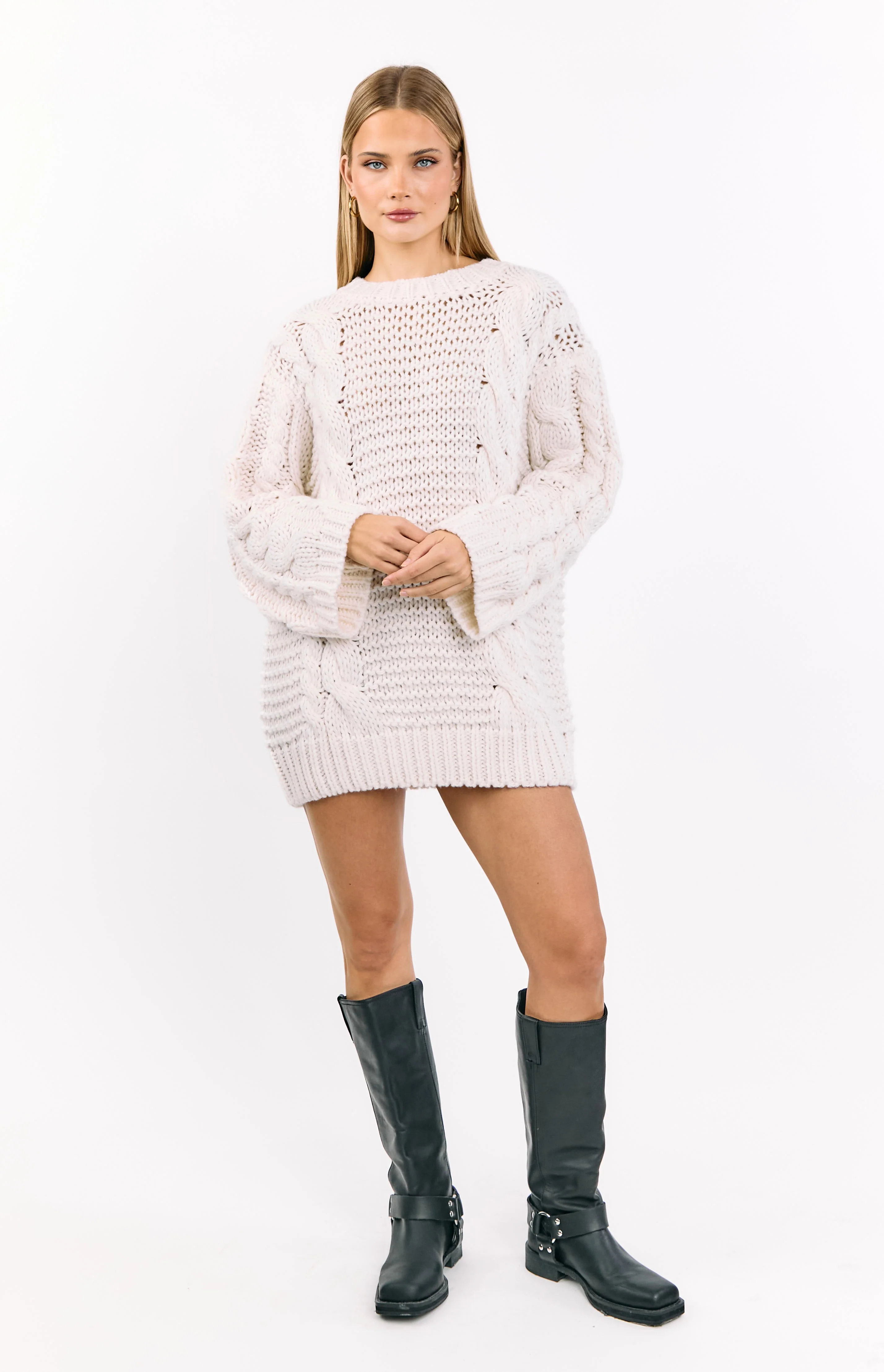 Thursdays Cream Cable Knit Sweater Dress