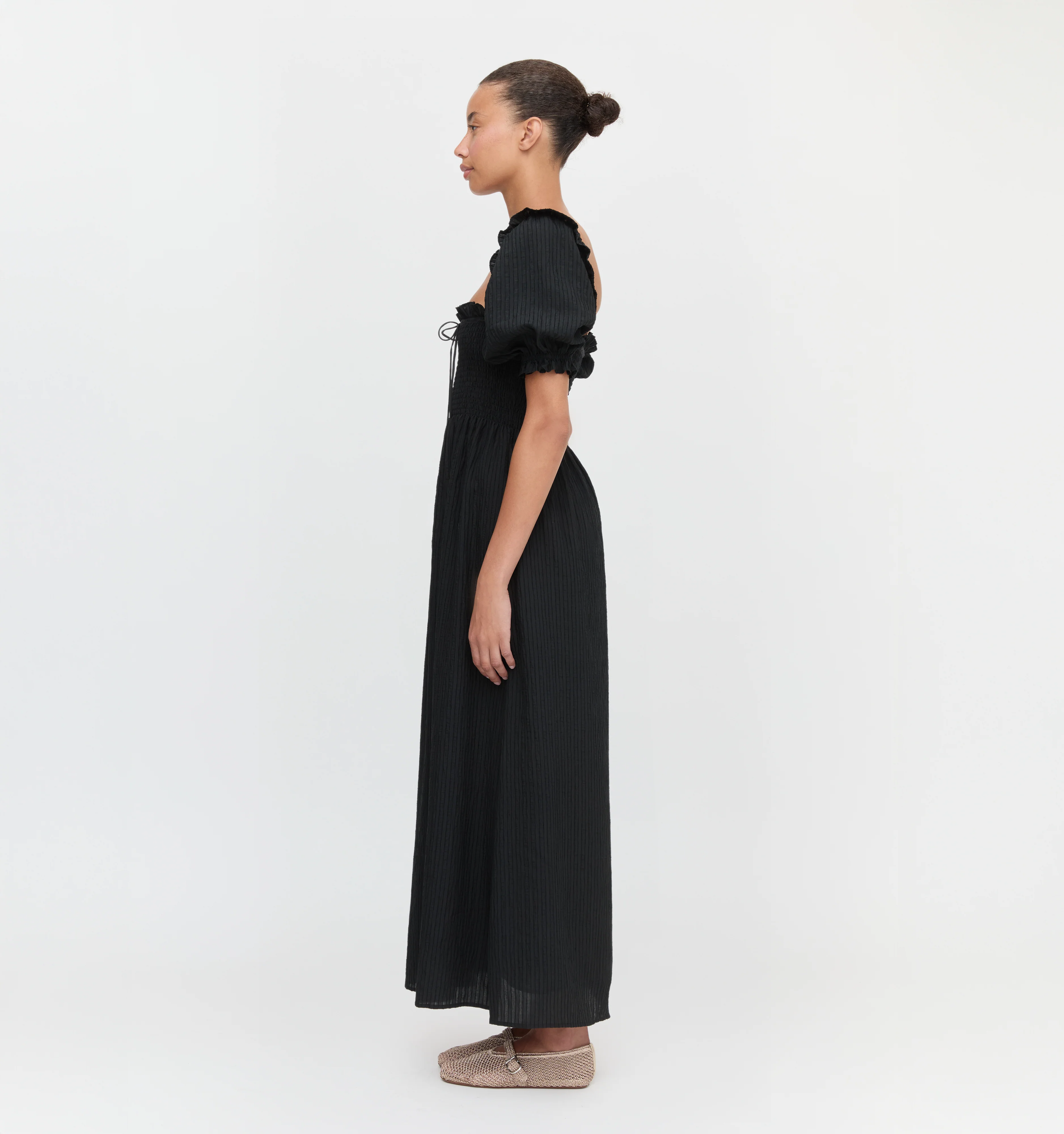 The Scarlett Nap Dress - Black Tonal Seersucker