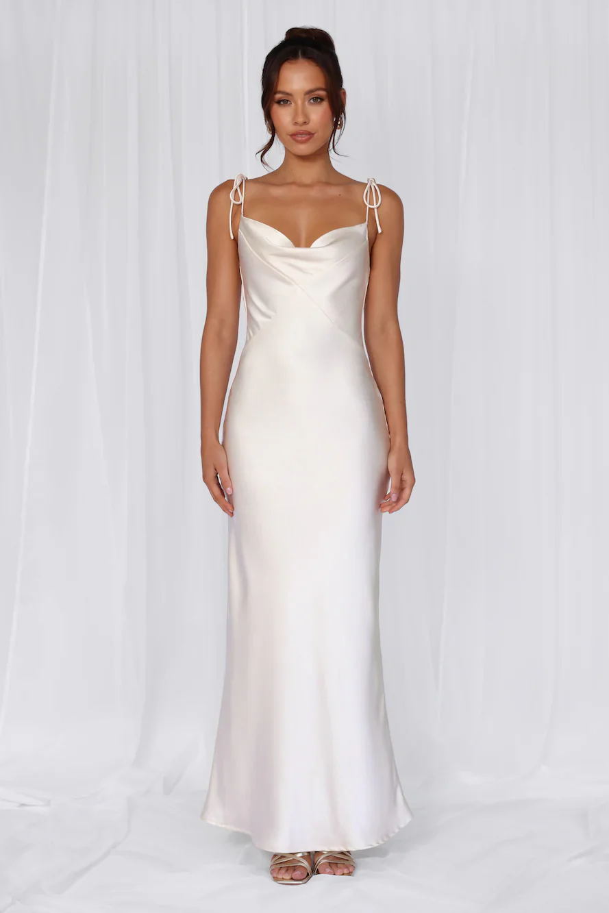 HELLO MOLLY The Penelope Cowl Satin Maxi Dress Pearl