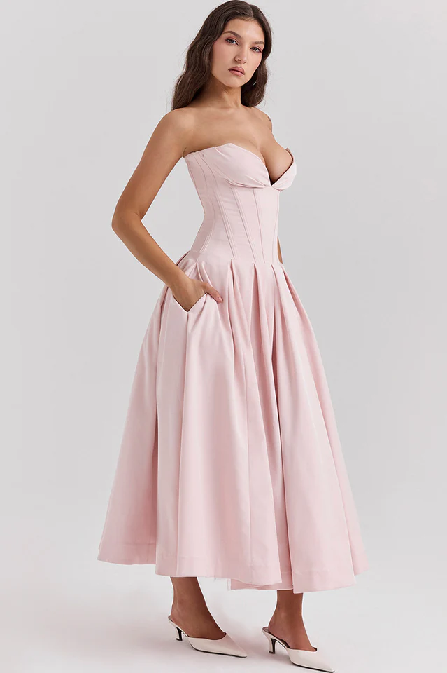 Lady Black Strapless Midi Dress