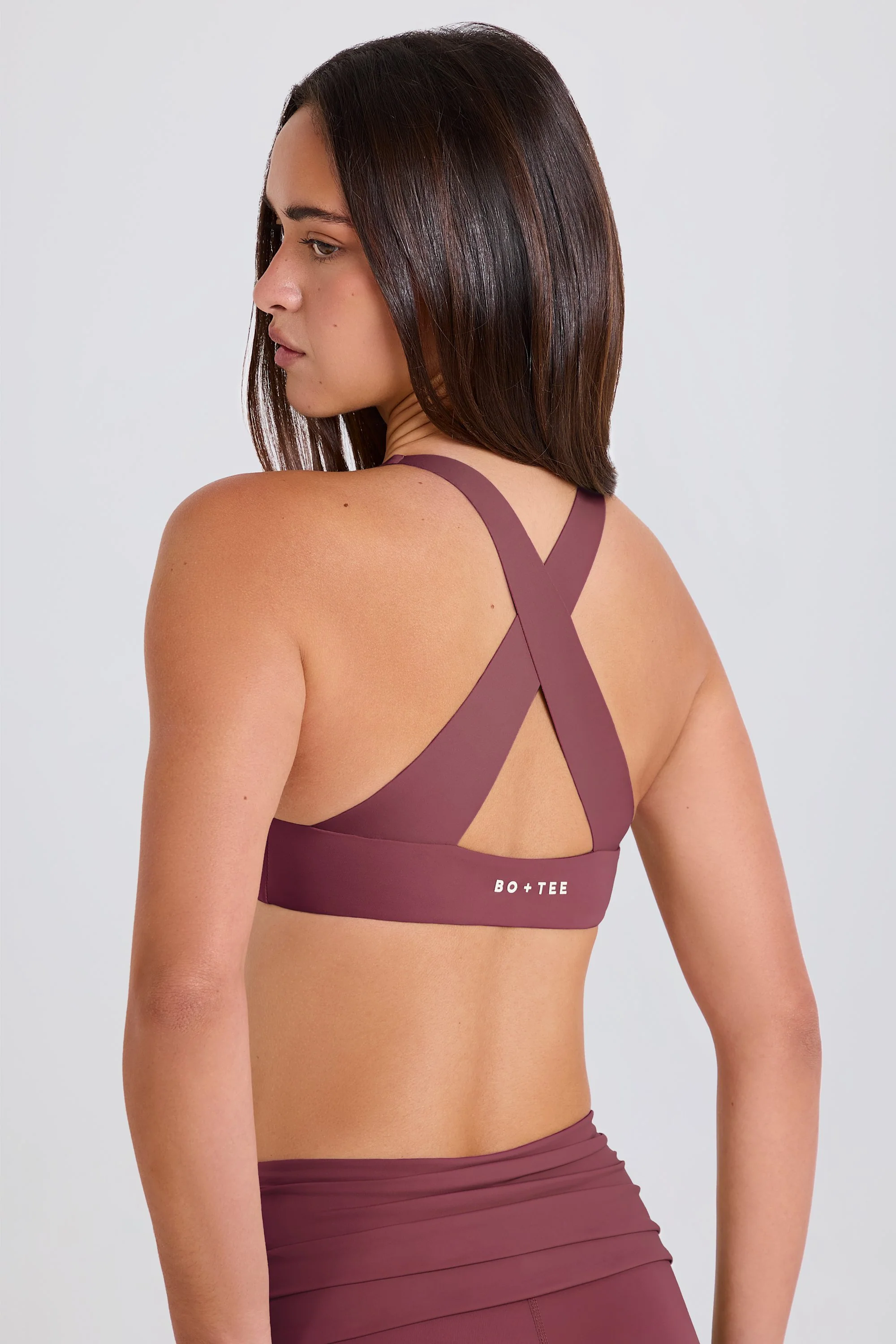 Four-Way Stretch Crossback V-Neck Sports Bra in Acai