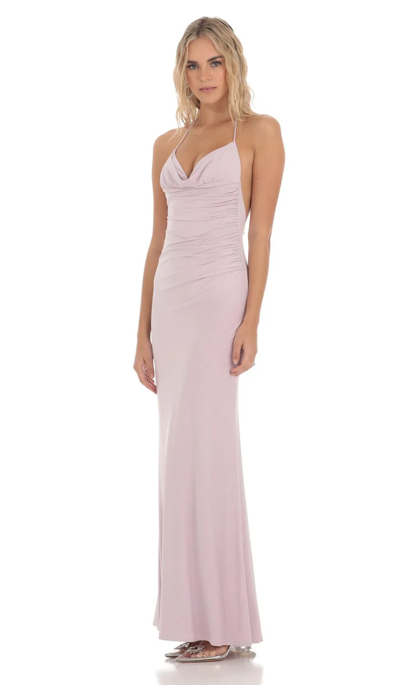Halter Open Back Butterfly Maxi Dress in Lilac - luluinthesky