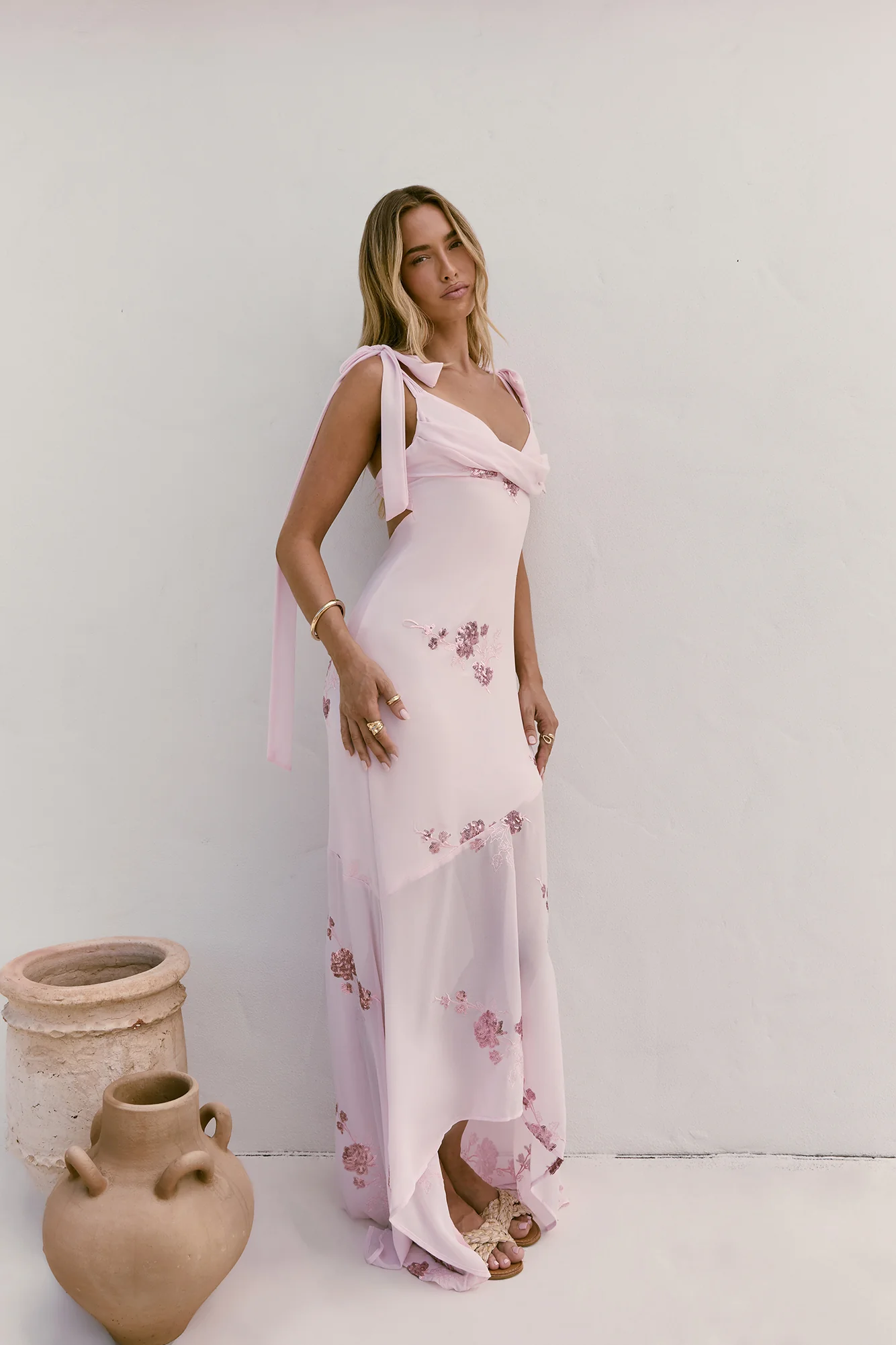 Shining Blooms Sequin Maxi Dress Pink - luluinthesky