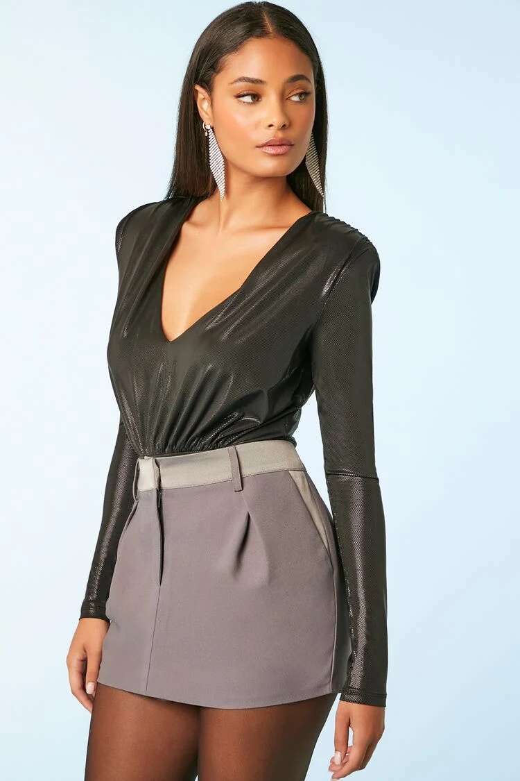 Metallic Knit V-Neck Top