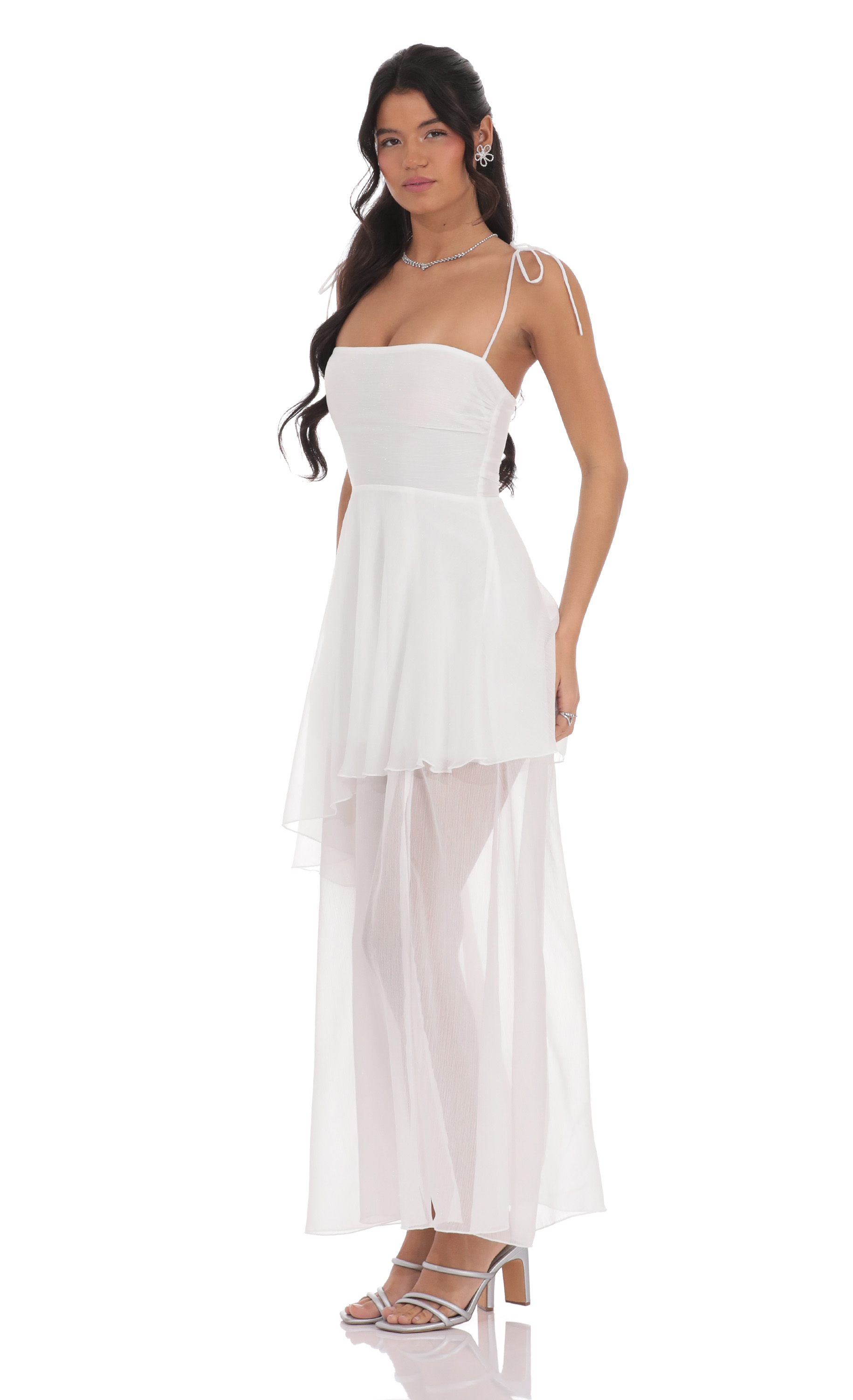 Flow Shimmer A-line Maxi Dress in White - luluinthesky