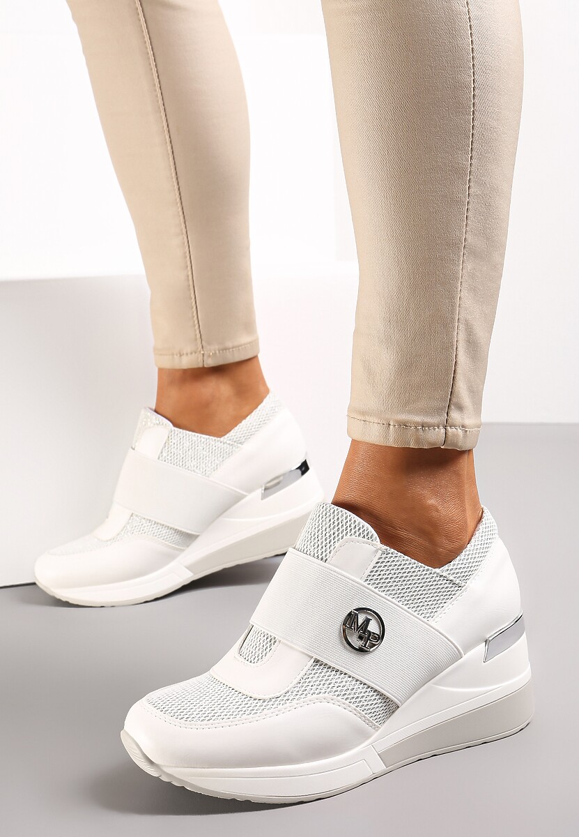 Białe Brokatowe Sneakersy na Koturnie Iweo
