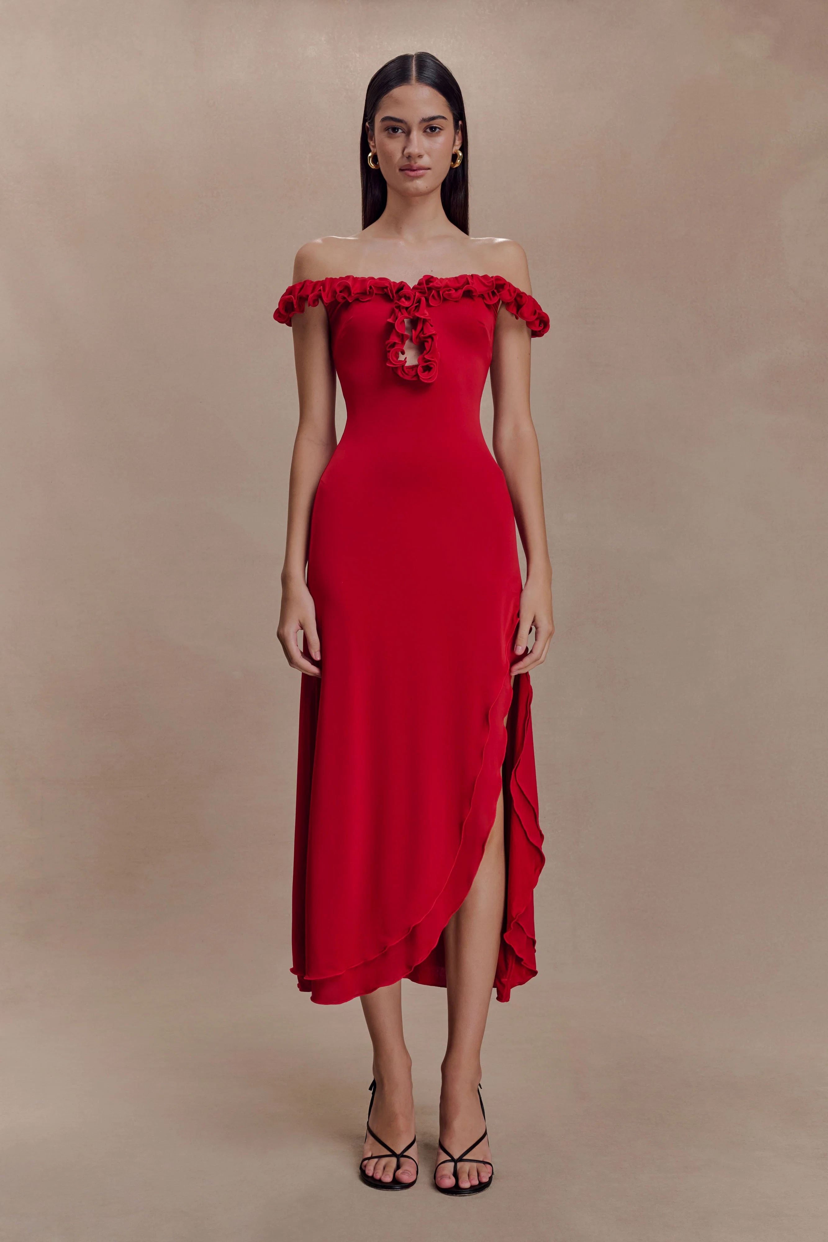 Allegra-Off-Shoulder-Ruffle-Midi-Dress-Ruby