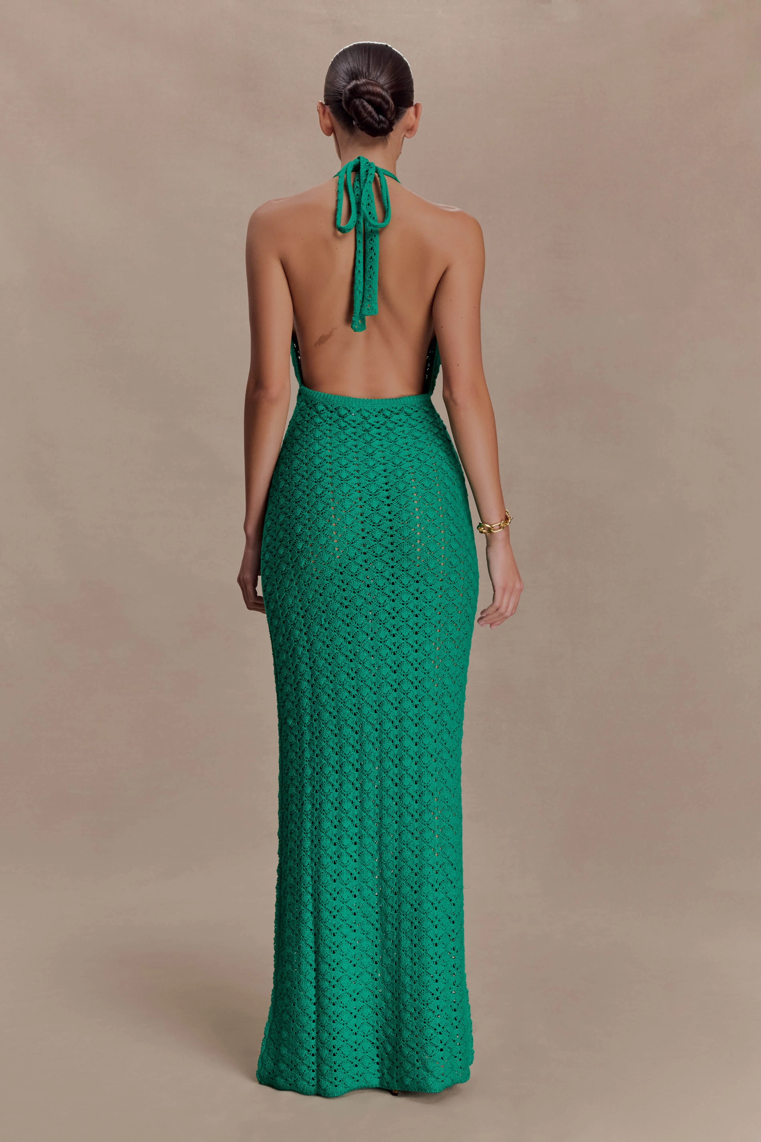 Deeliah Halterneck Crochet Maxi Dress - Emerald