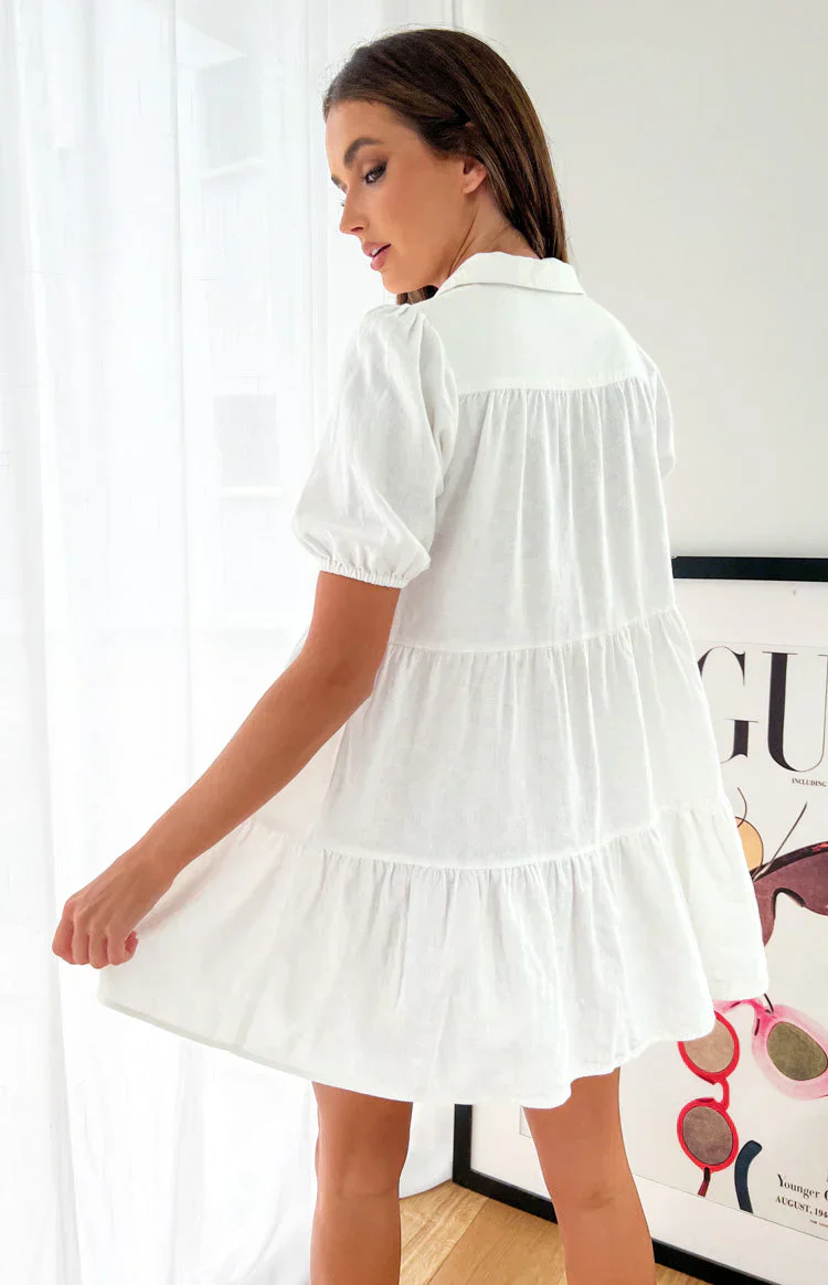 Frances White Linen Tiered Dress - luluinthesky