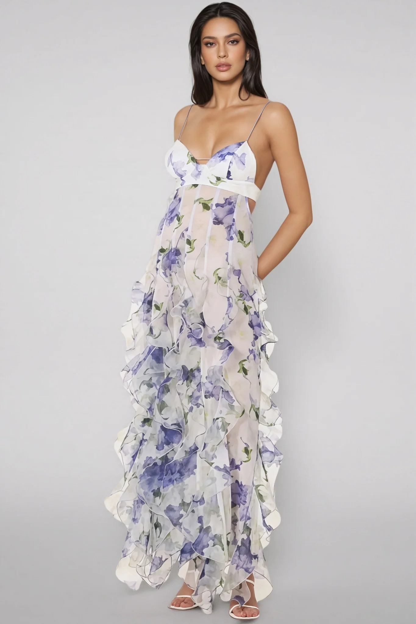Elwyn Ruffle Transparante Maxi Dress